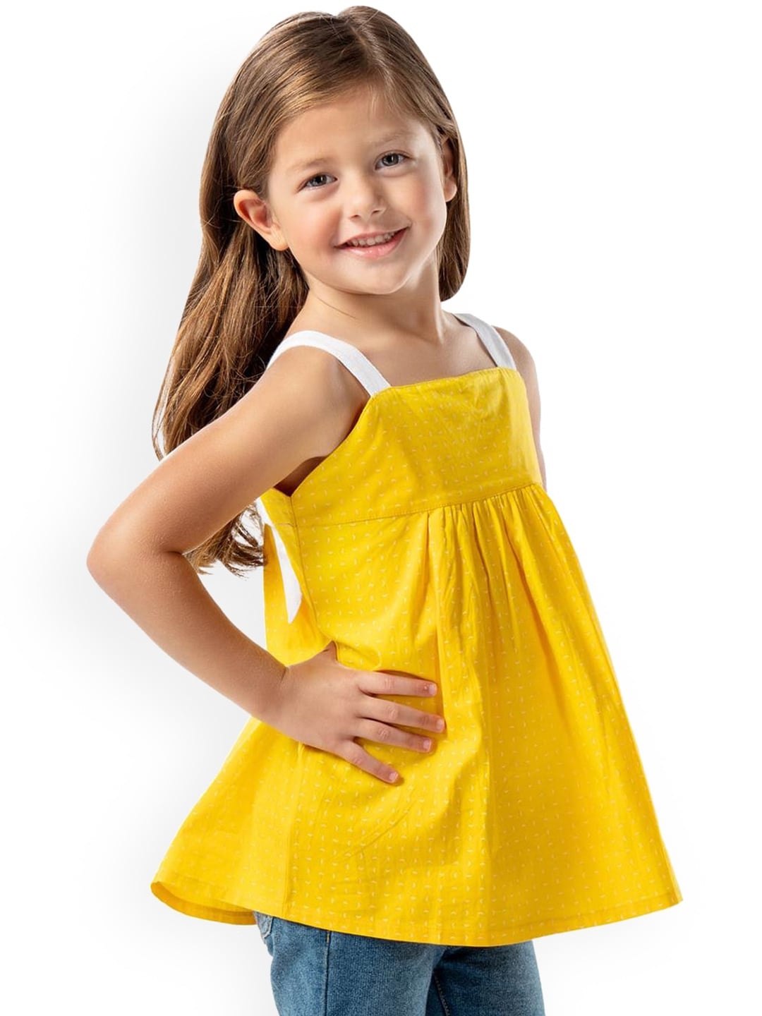 

Cherry Crumble Girls Yellow Solid Empire Top