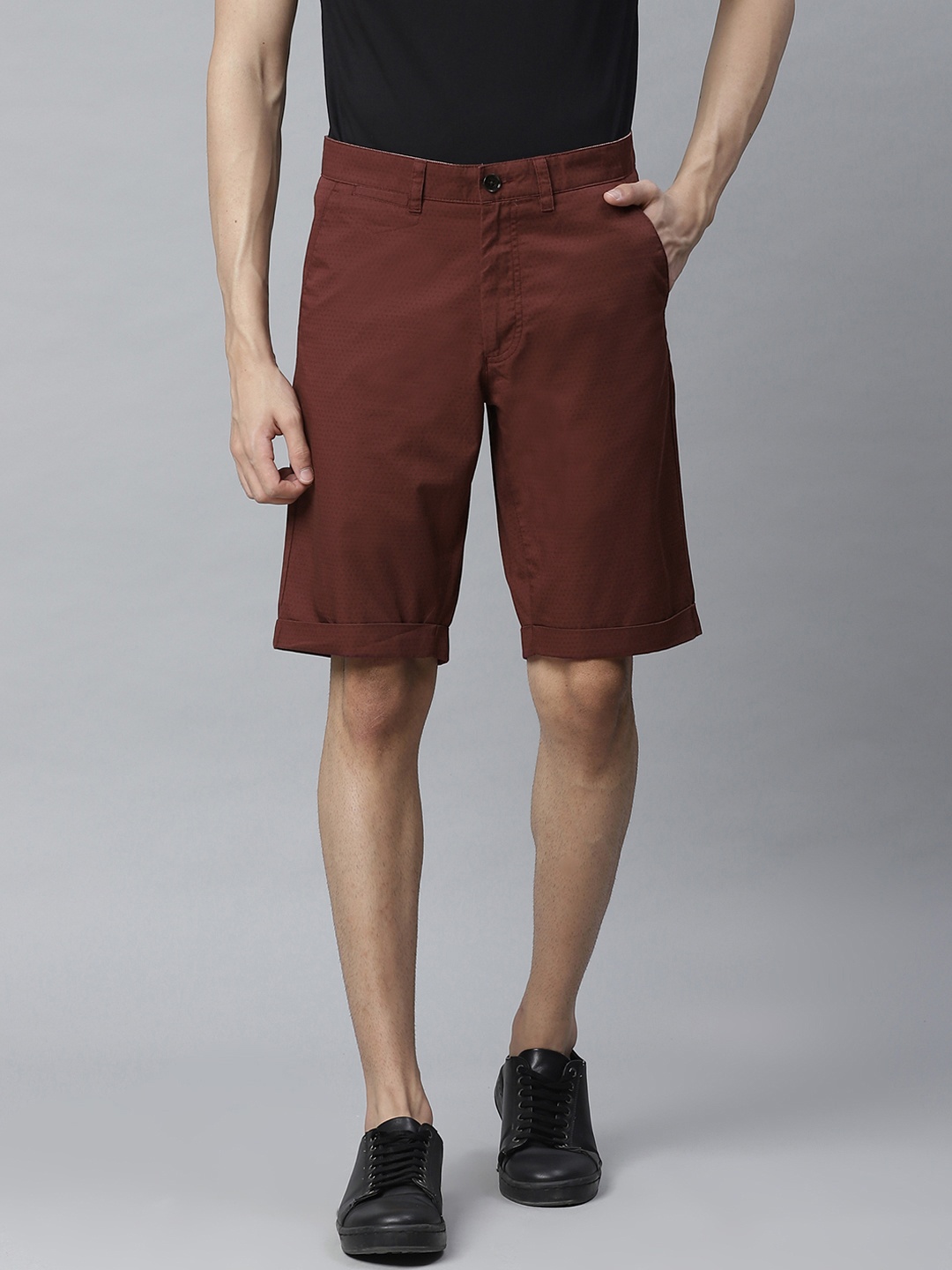 

Allen Solly Sport Men Burgundy Solid Smart Fit Chino Shorts