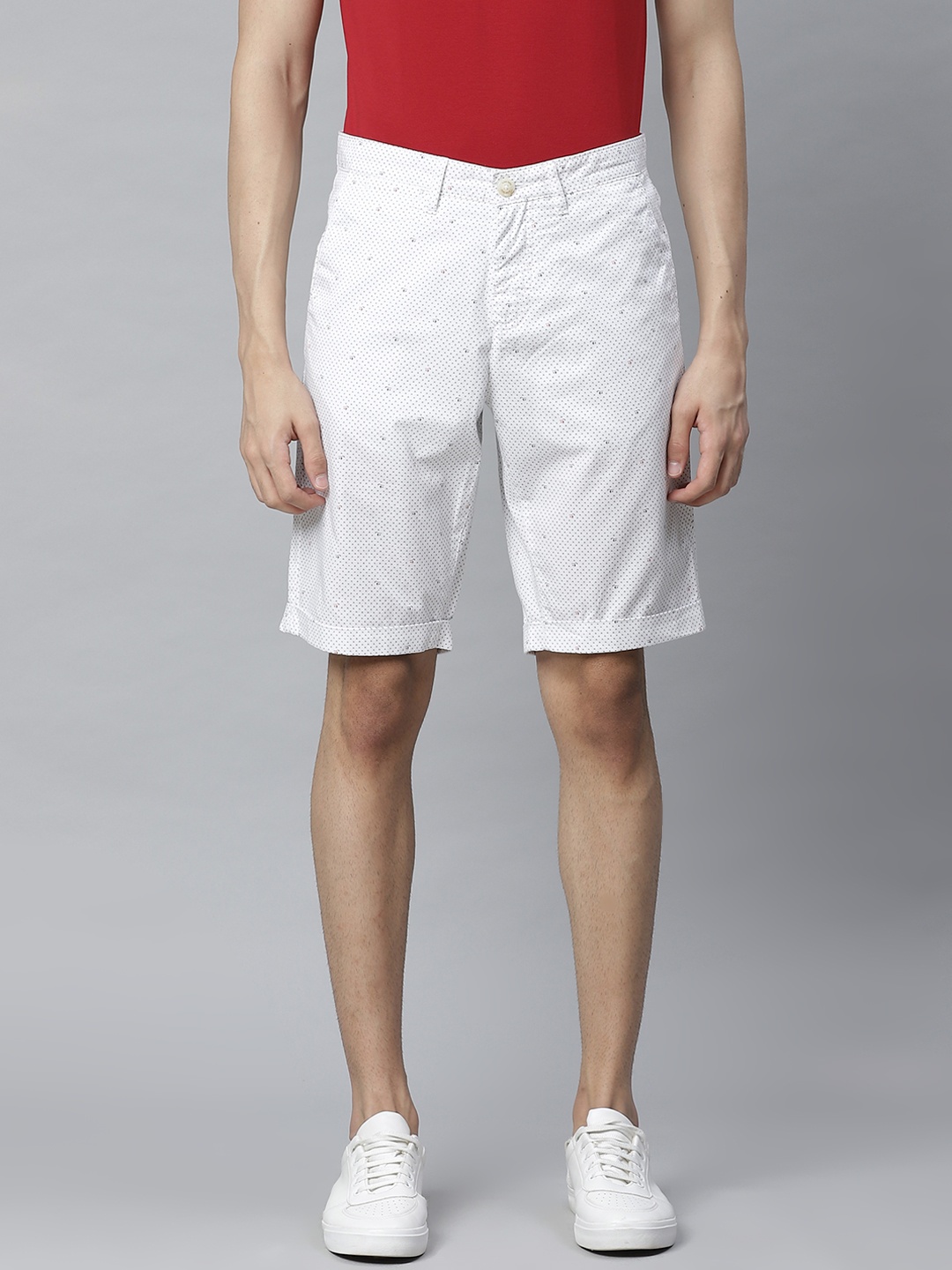 

Allen Solly Sport Men White & Navy Blue Micro Ditsy Printed Smart Fit Chinos Shorts
