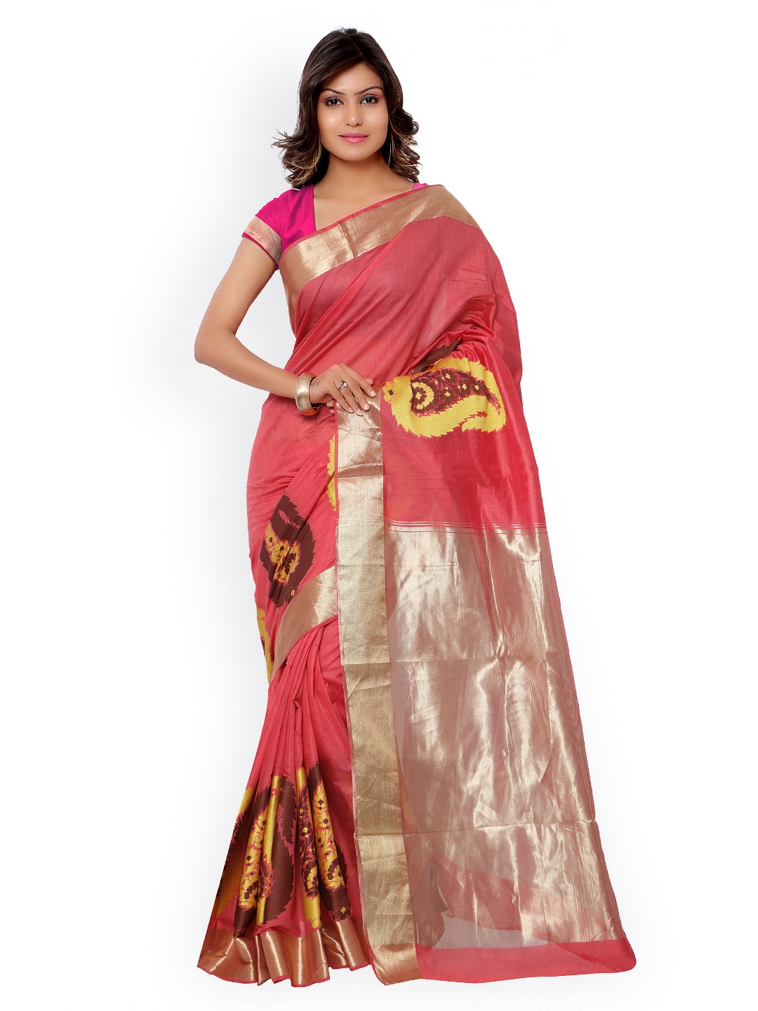

Varkala Silk Sarees Peach-Coloured Jacquard & Cotton Silk Traditional Saree