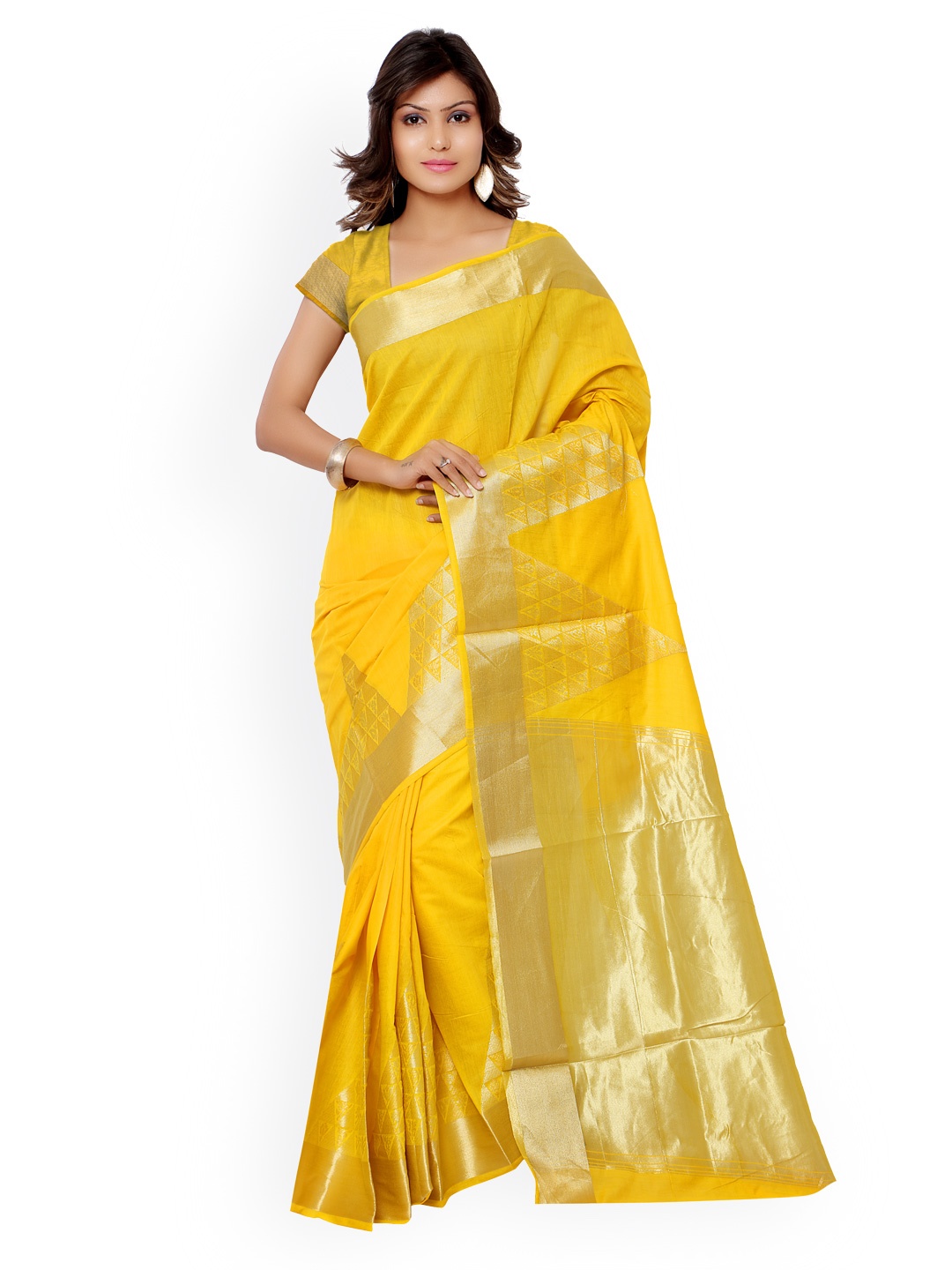 

Varkala Silk Sarees Yellow Banarasi Cotton Silk & Jacquard Traditional Saree