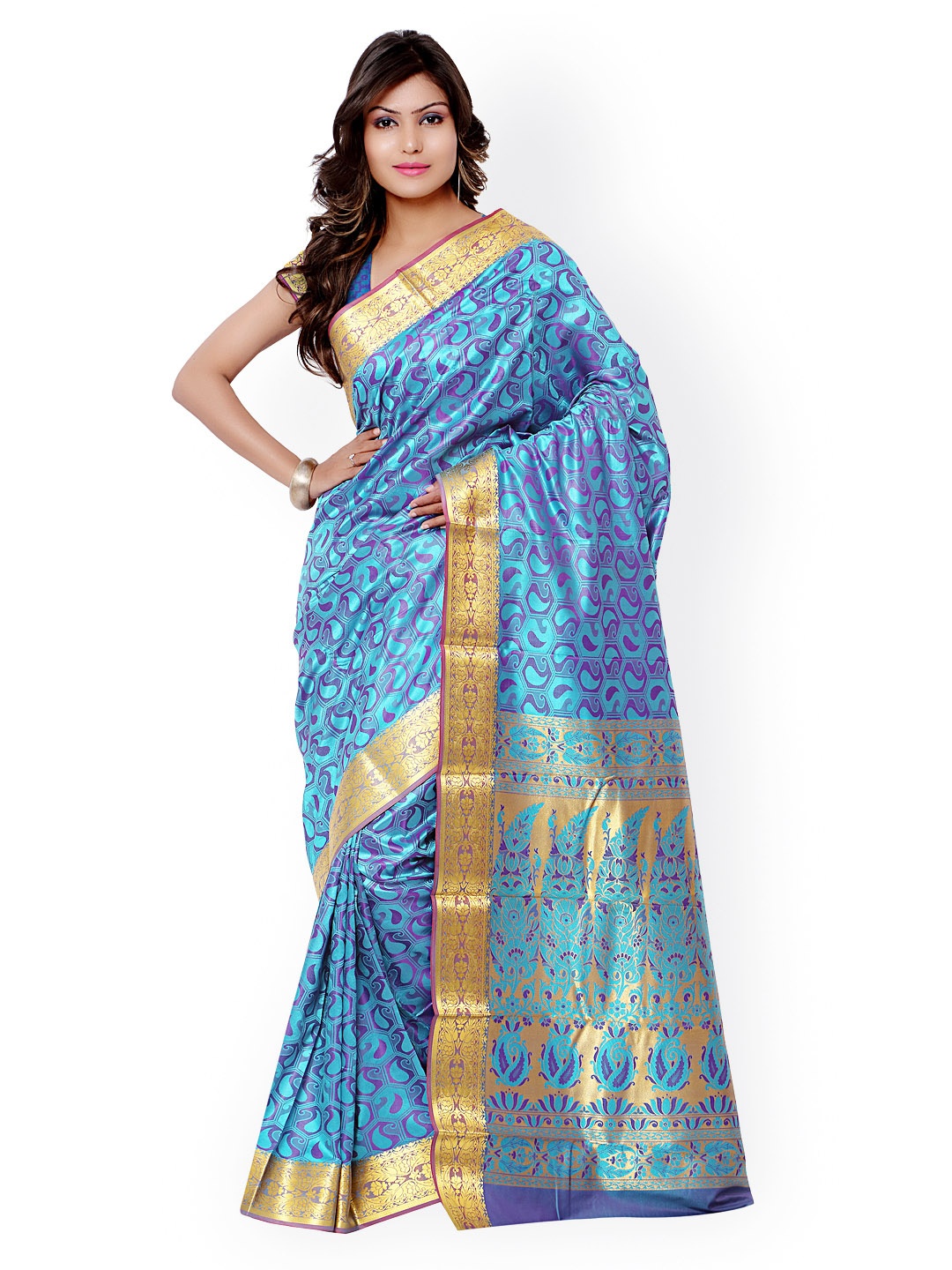 

Varkala Silk Sarees Blue Jacquard & Kanjeevaram Silk Traditional Saree