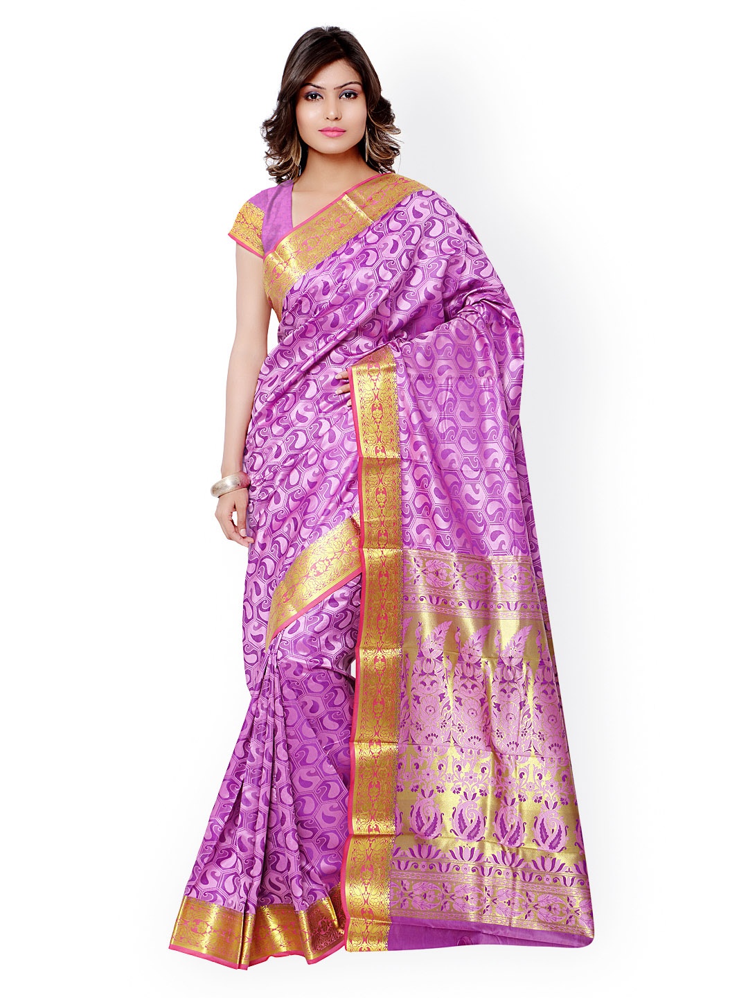 

Varkala Silk Sarees Lavender Jacquard & Kanjeevaram Silk Traditional Saree