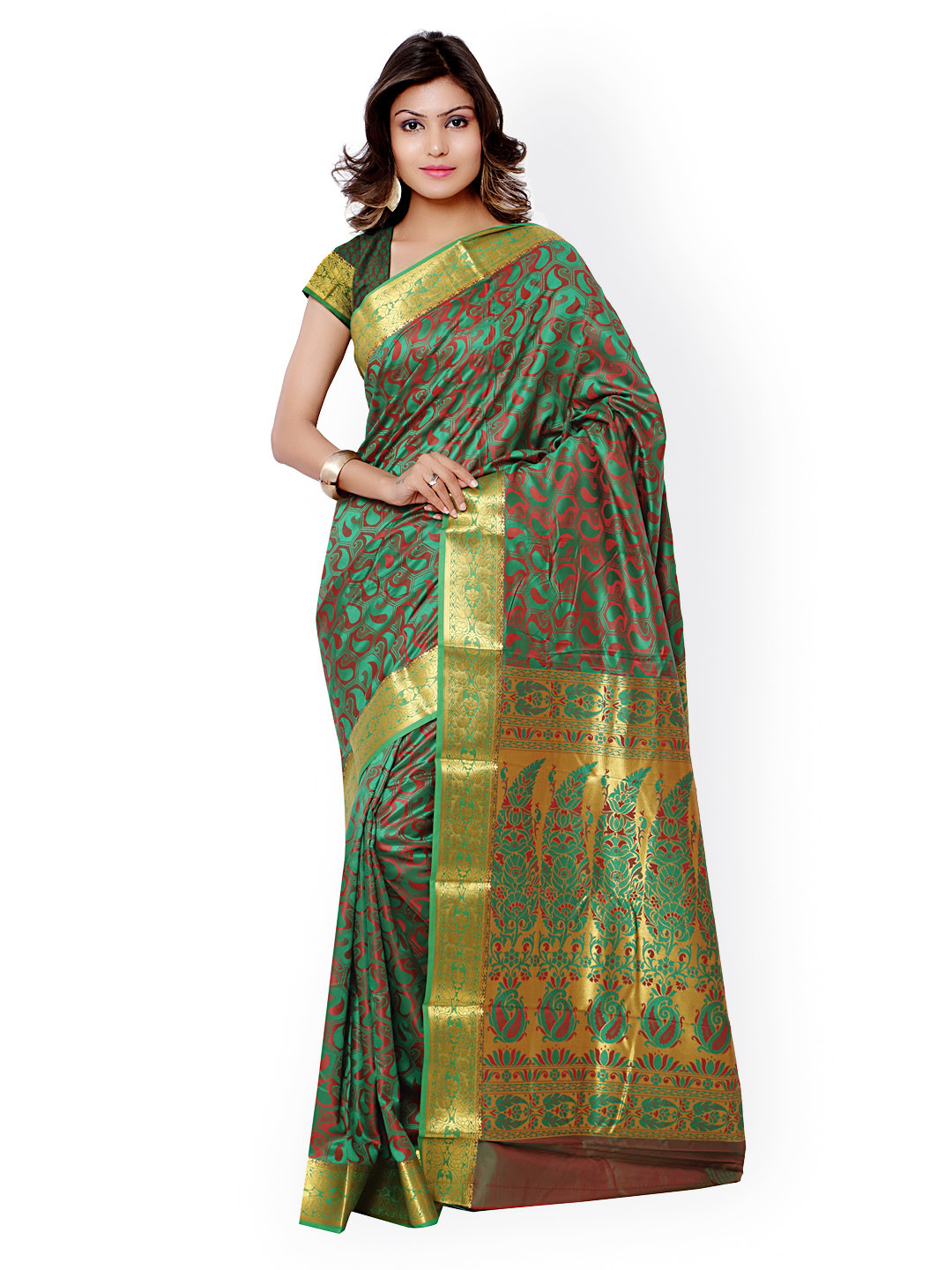 

Varkala Silk Sarees Green & Red Jacquard & Kanjeevaram Silk Traditional Saree