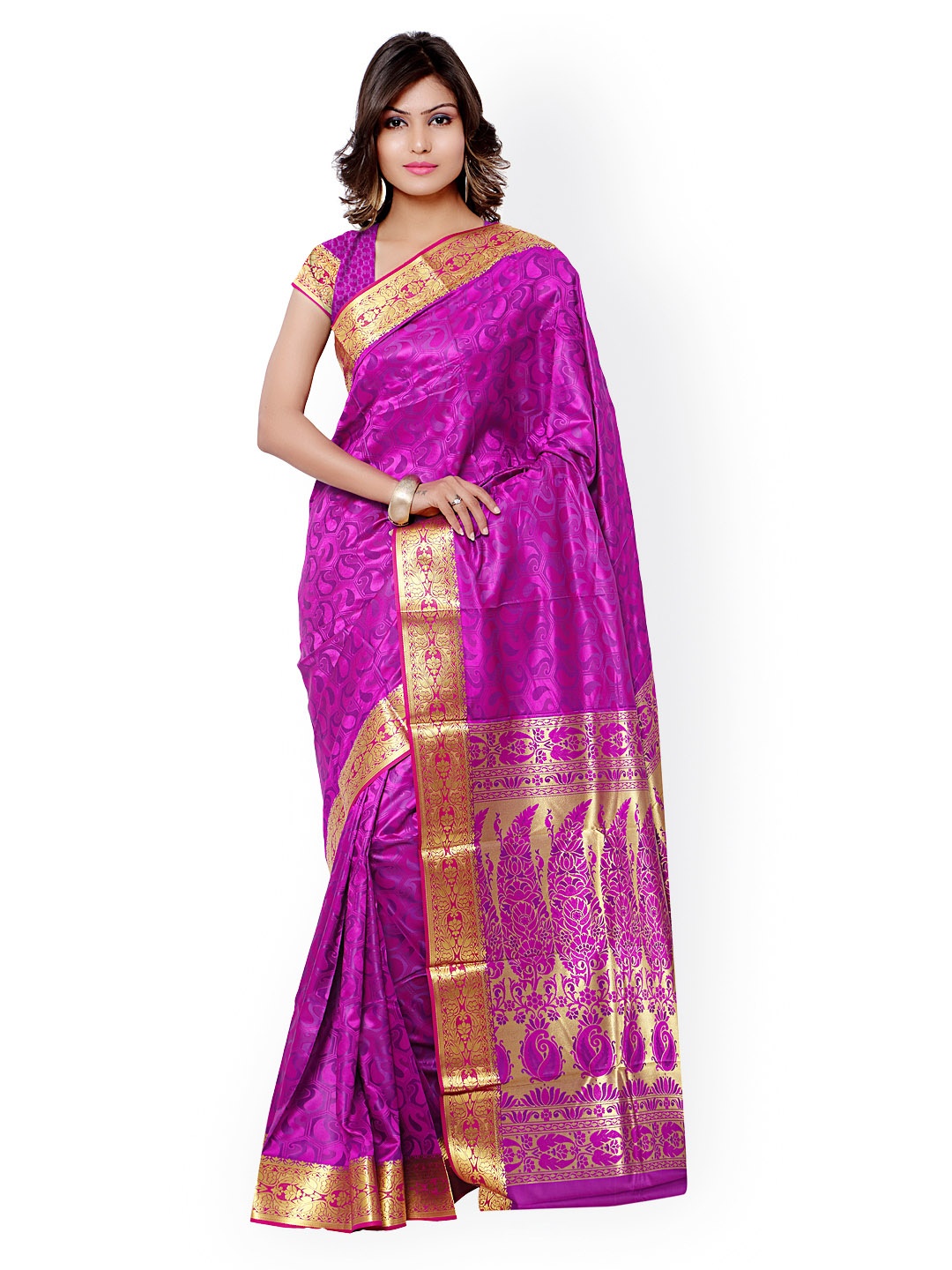 

Varkala Silk Sarees Magenta Jacquard & Kanjeevaram Silk Traditional Saree