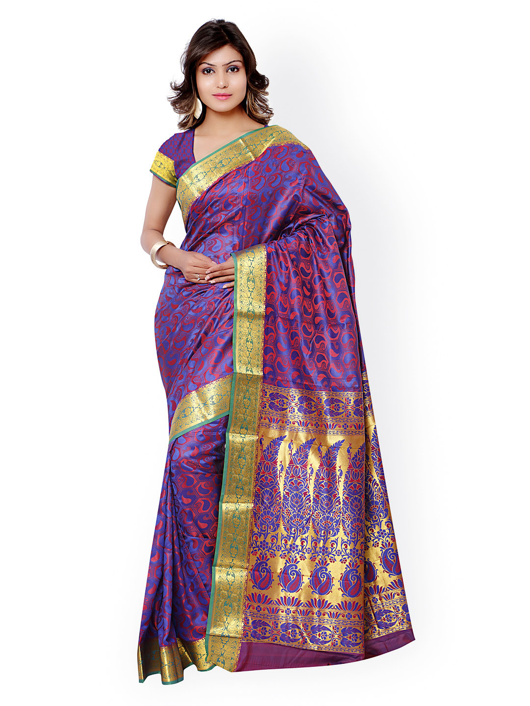 

Varkala Silk Sarees Blue & Red Jacquard & Kanjeevaram Silk Traditional Saree