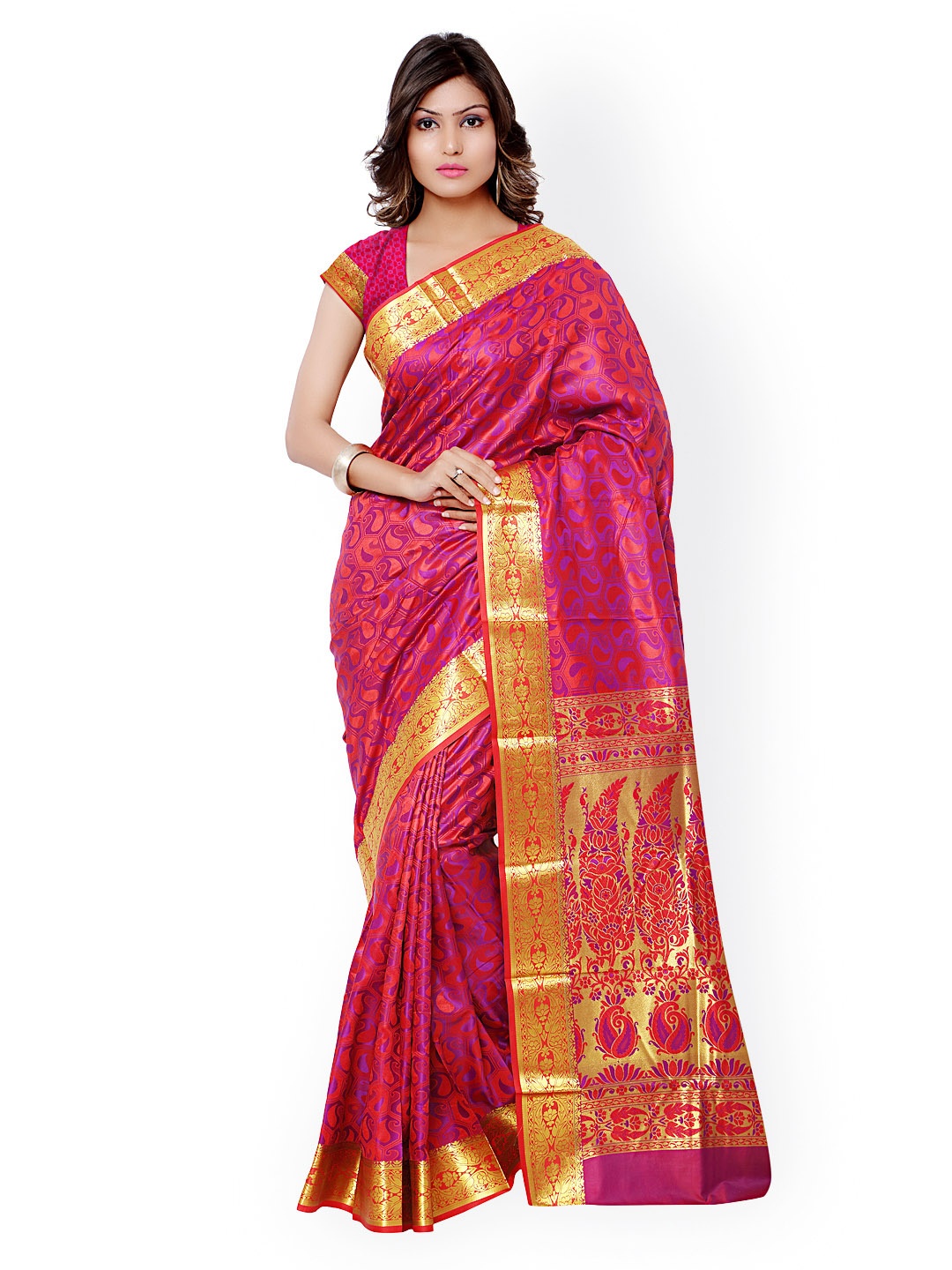 

Varkala Silk Sarees Red Jacquard & Kanjeevaram Silk Traditional Saree