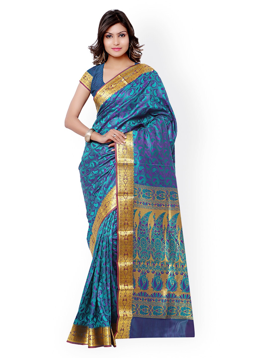 

Varkala Silk Sarees Green Jacquard & Kanjeevaram Silk Traditional Saree, Sea green