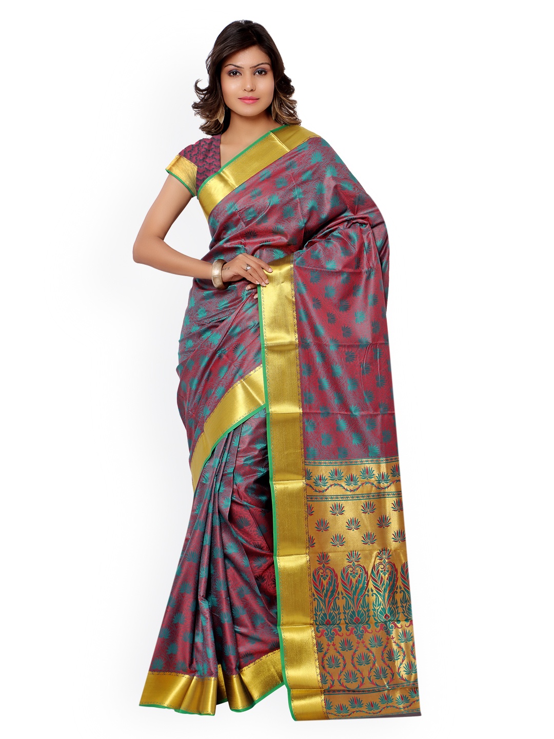 

Varkala Silk Sarees Red & Blue Kanjeevaram Silk & Jacquard Traditional Saree