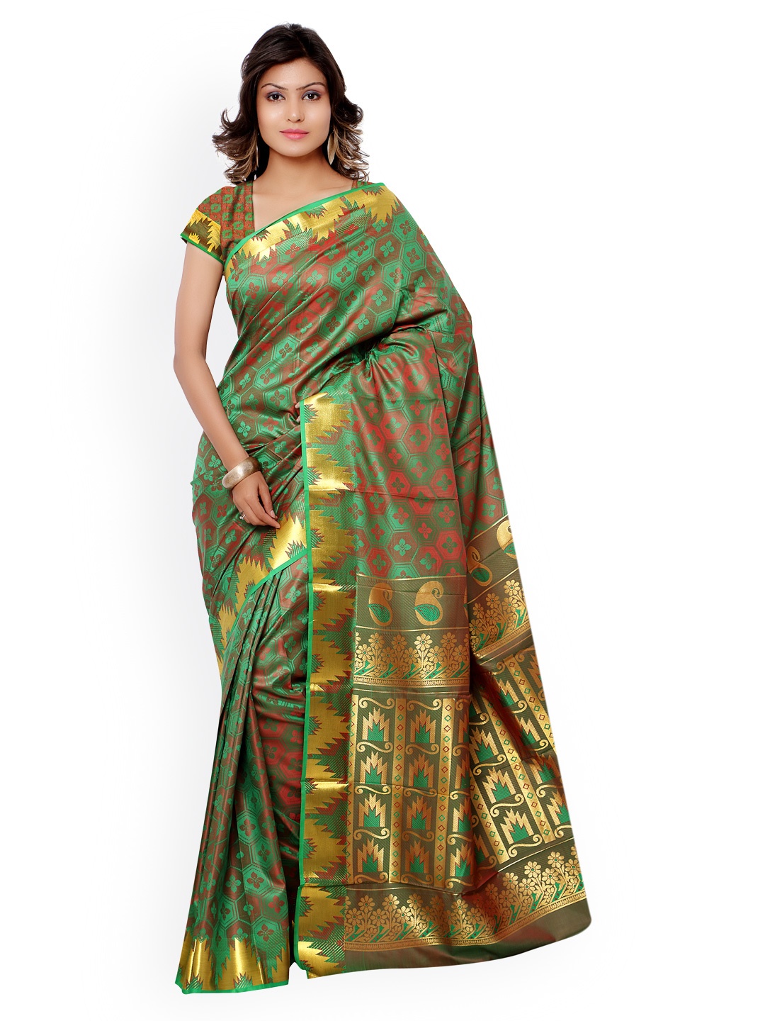 

Varkala Silk Sarees Green & Red Kanjeevaram Silk & Jacquard Traditional Saree