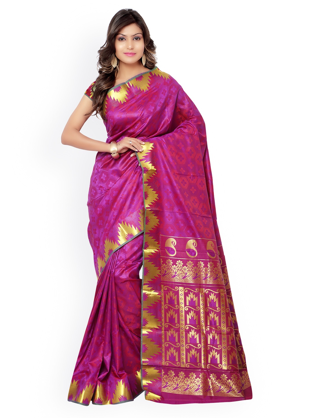 

Varkala Silk Sarees Magenta Kanjeevaram Silk & Jacquard Traditional Saree