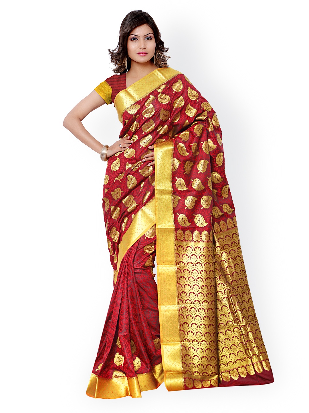 

Varkala Silk Sarees Red Jacquard & Kanjeevaram Art Silk Traditional Saree