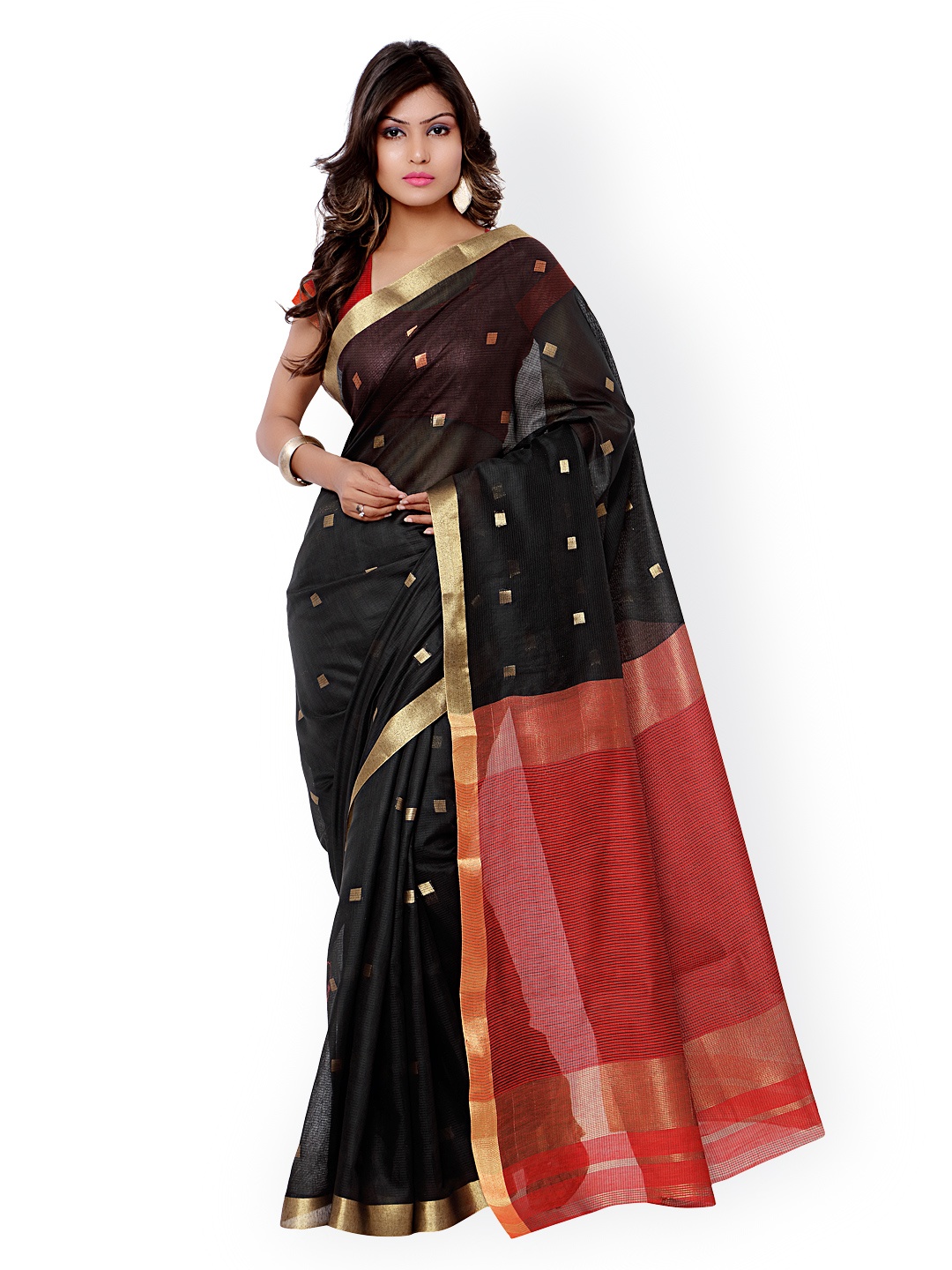 

Varkala Silk Sarees Black & Red Jacquard & Chanderi Tussar Silk Traditional Saree