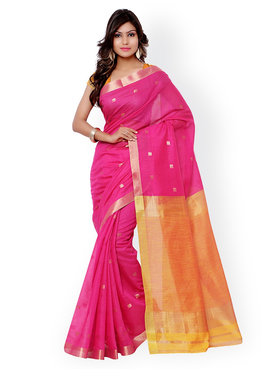 

Varkala Silk Sarees Pink & Orange Jacquard & Chanderi Tussar Silk Traditional Saree