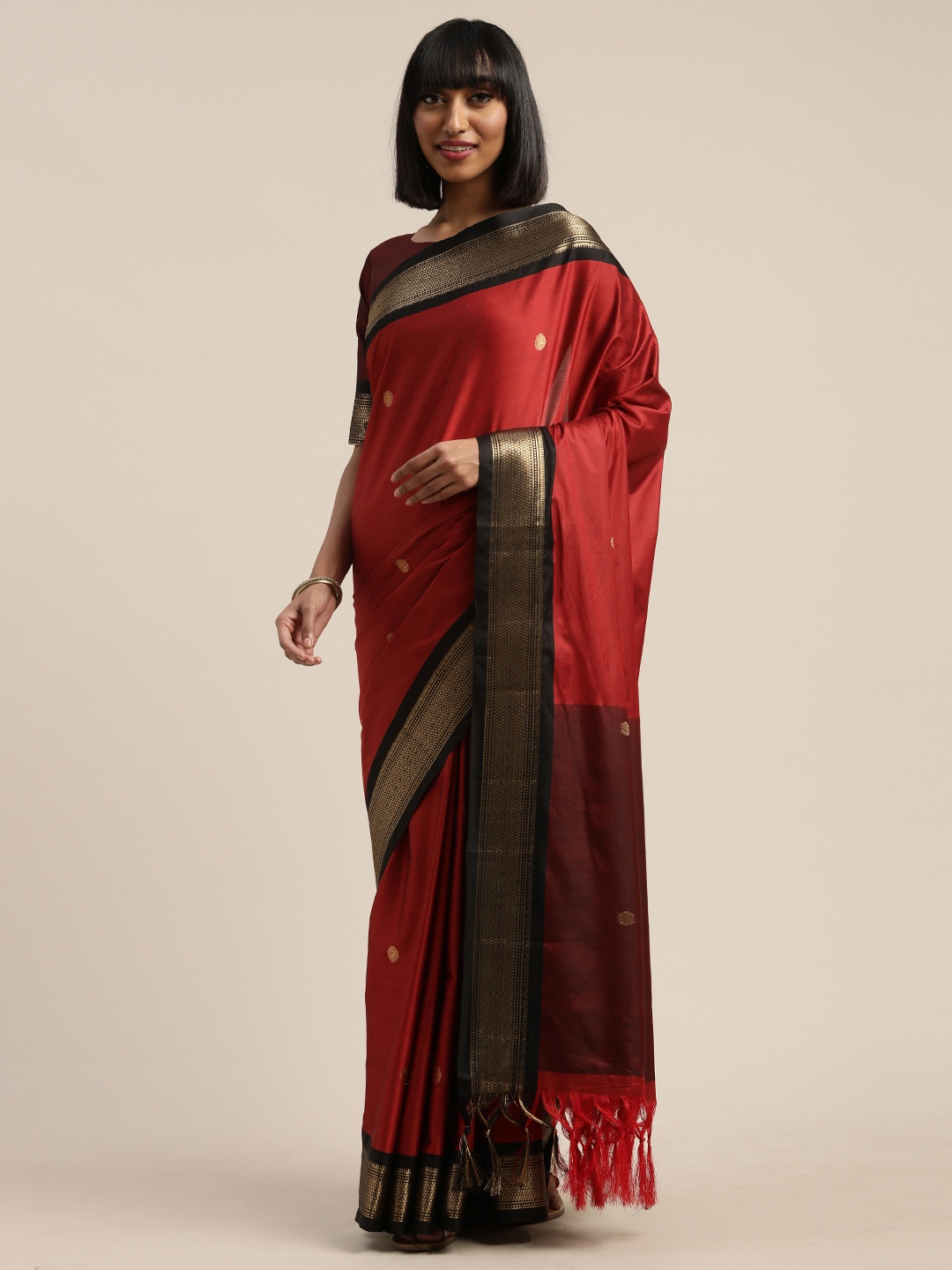 

KALINI Maroon Silk Cotton Woven Design Paithani Saree