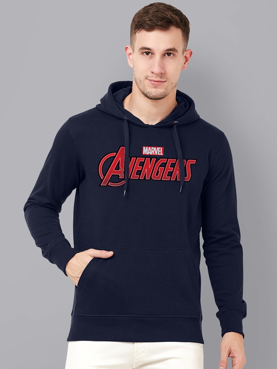 

Free Authority Men Navy Blue Avengers Printed Hooded Sweatshirt