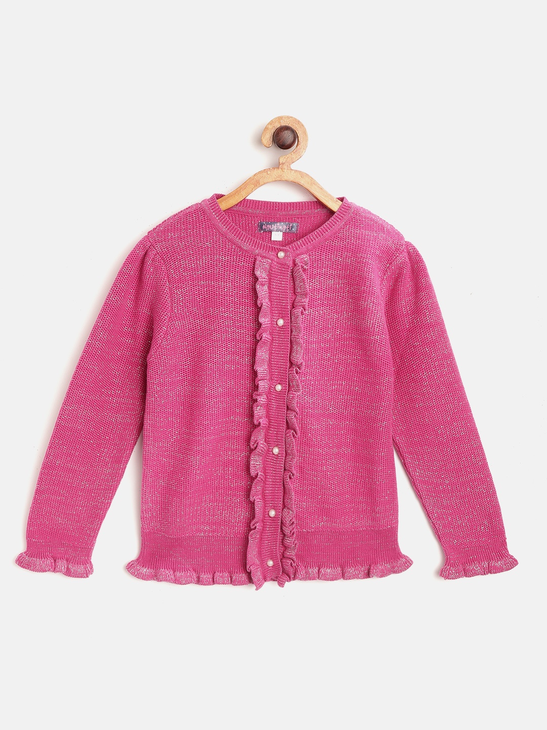 

Nauti Nati Girls Pink Solid Cardigan with Ruffle Detail