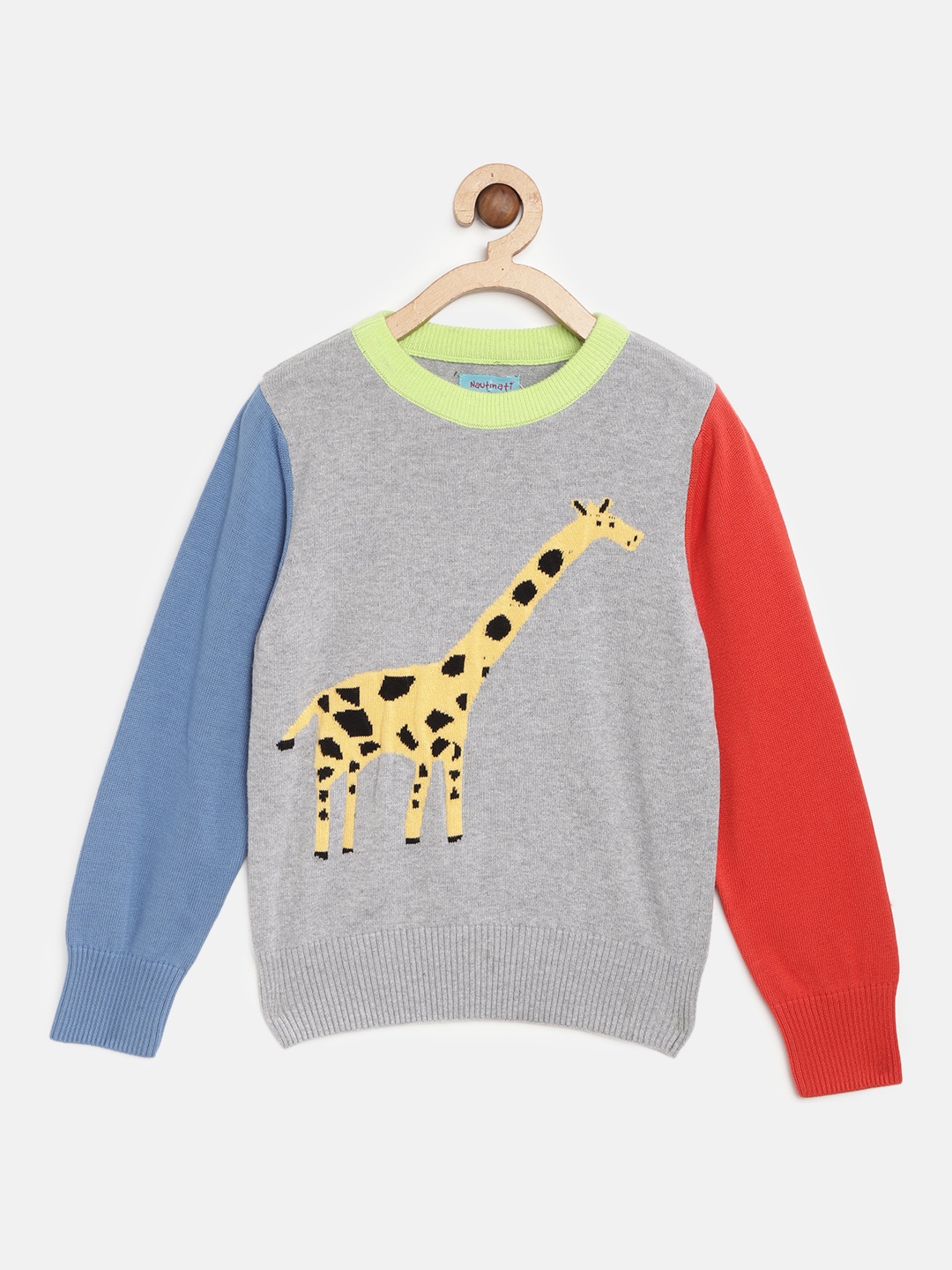 

Nauti Nati Boys Grey Melange & Yellow Giraffe Patterned Pullover Sweater