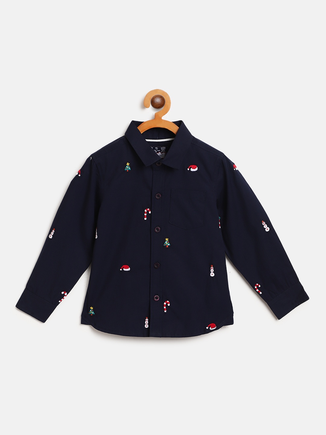 

Nauti Nati Boys Navy Blue & Red Regular Fit Embroidered Casual Shirt