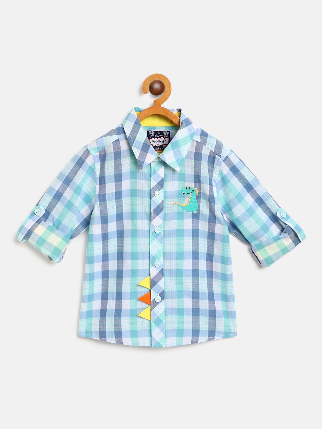 

Nauti Nati Boys Sea Green & White Regular Fit Checked Casual Shirt