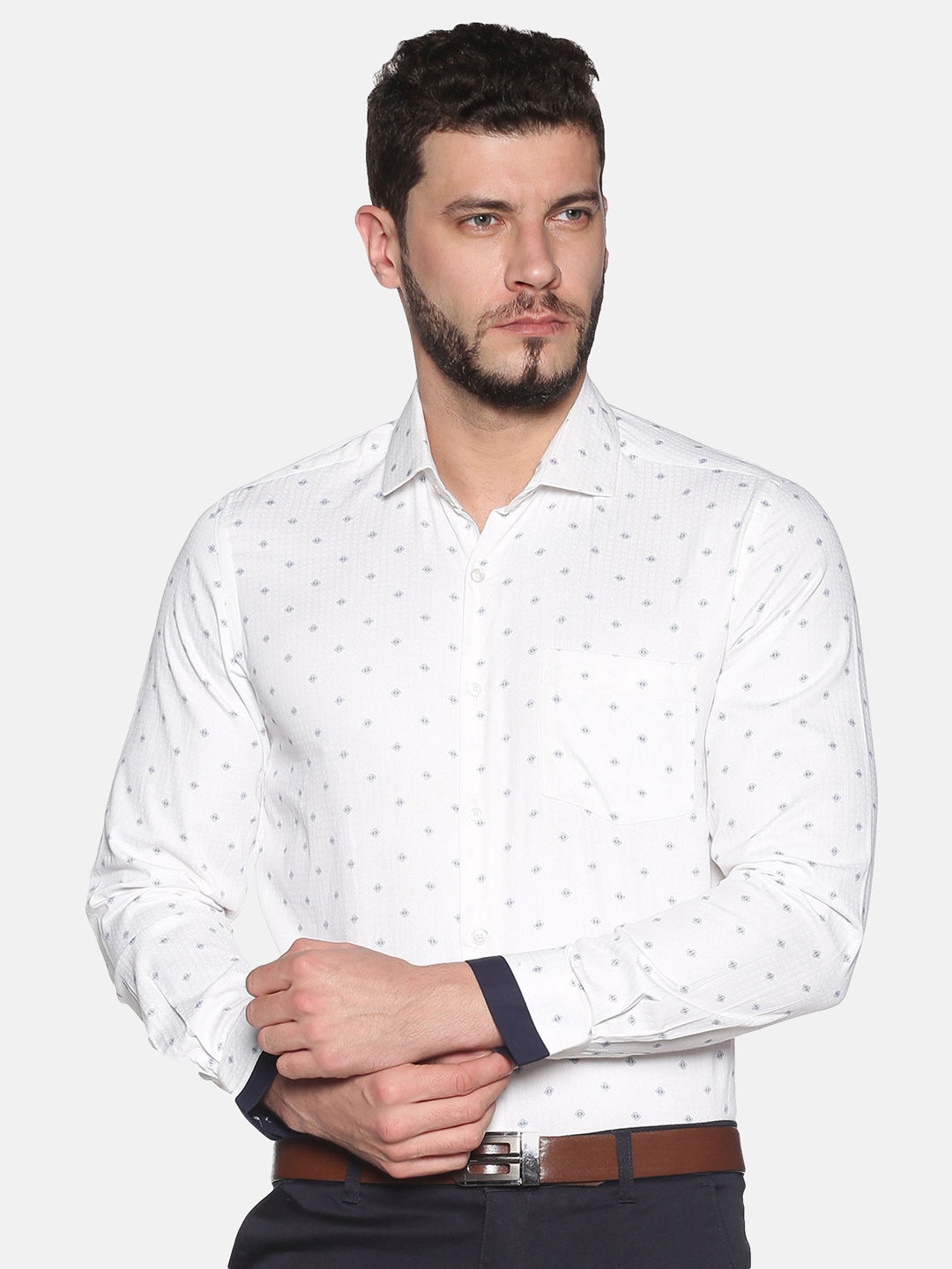 

IVOC Men White & Grey Slim Fit Micro Print Casual Shirt