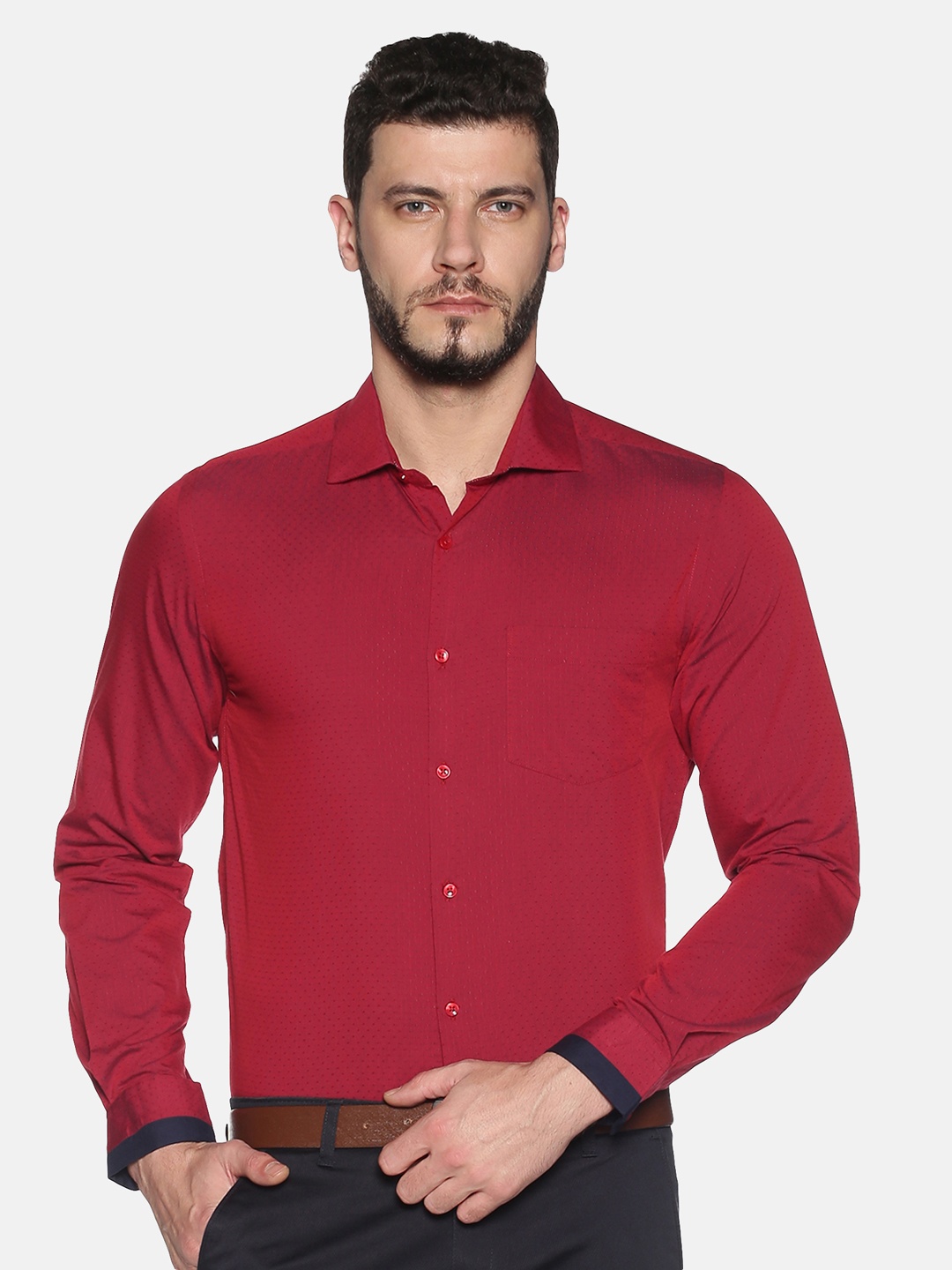 

IVOC Men Red Slim Fit Self Design Casual Shirt