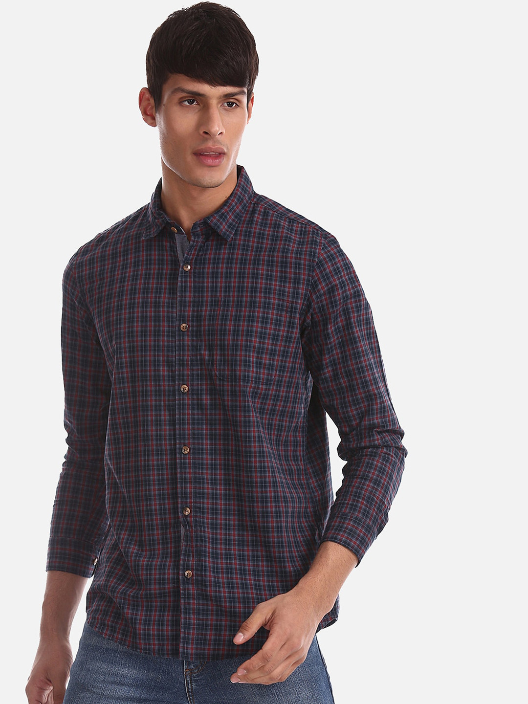 

Ruggers Men Charcoal & Red Regular Fit Checked Casual Shirt
