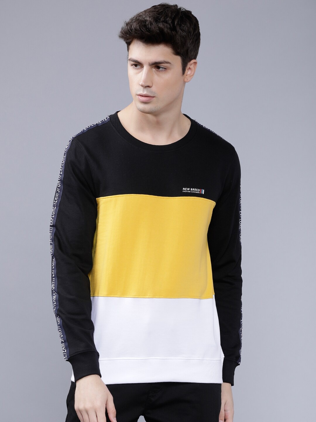 

The Indian Garage Co Men Black & Yellow Colourblocked Hooded Sweatshirt