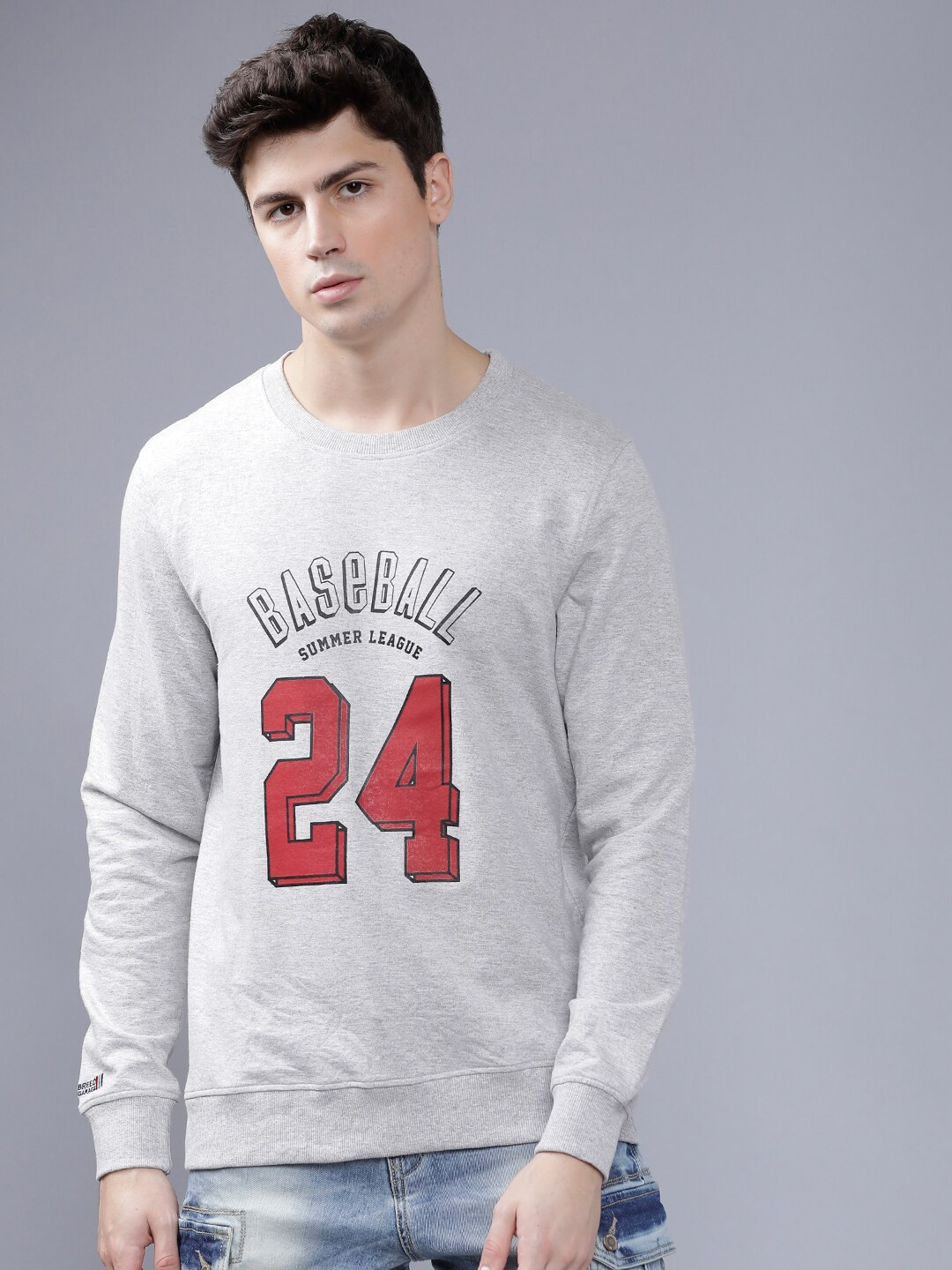 

The Indian Garage Co Men Grey Melange Printed Sweatshirt