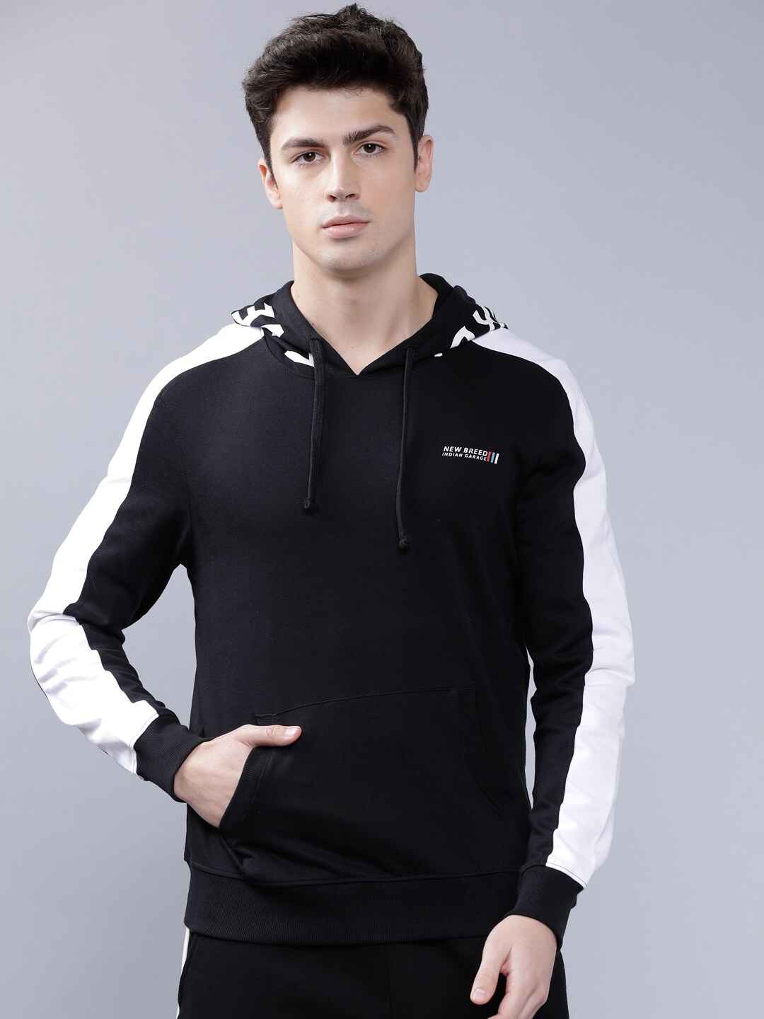 

The Indian Garage Co Men Black Solid Hooded Sweatshirt