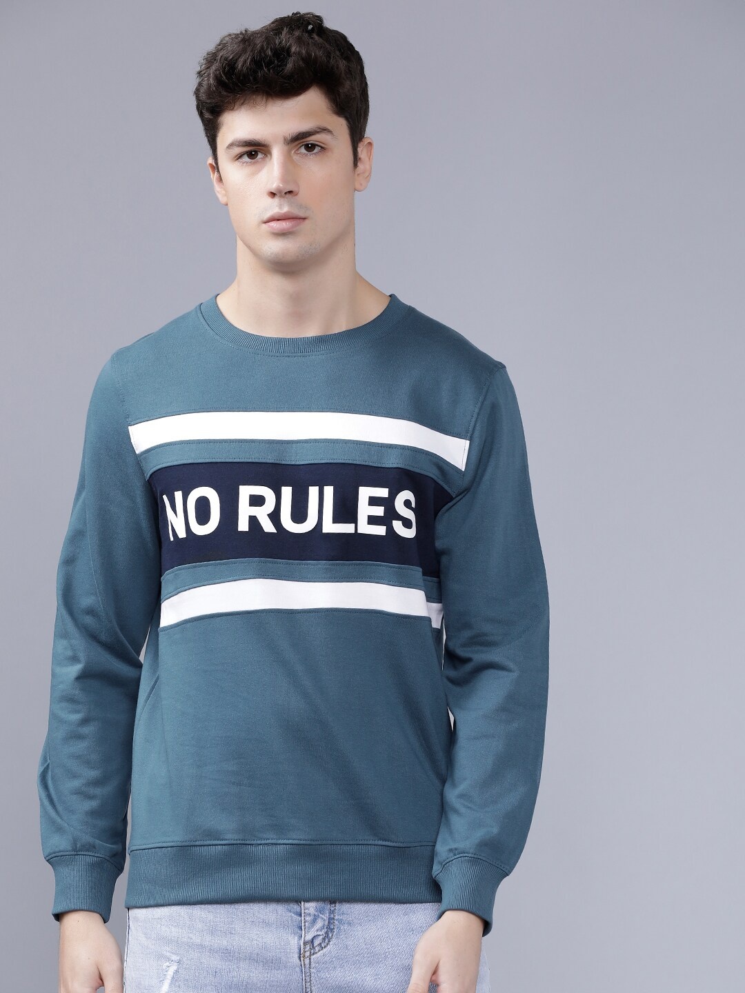 

The Indian Garage Co Men Teal Blue Printed Sweatshirt