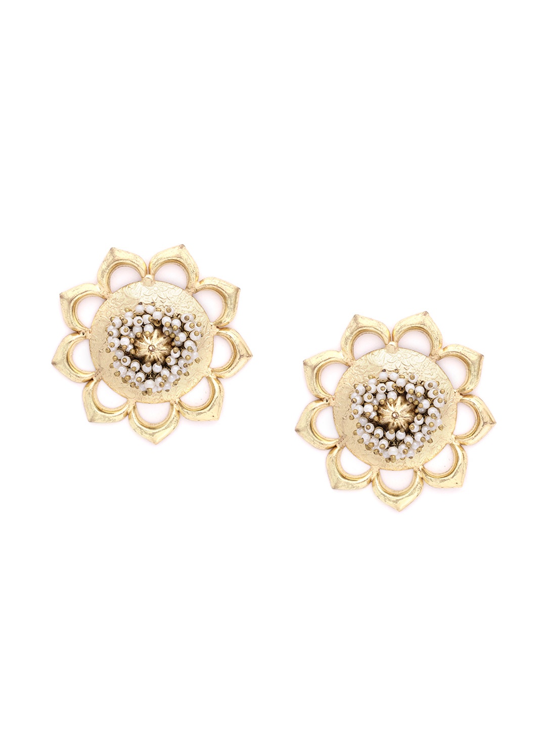 

DIVA WALK Off-White Gold-Plated Beaded Handcrafted Floral Drop Earrings