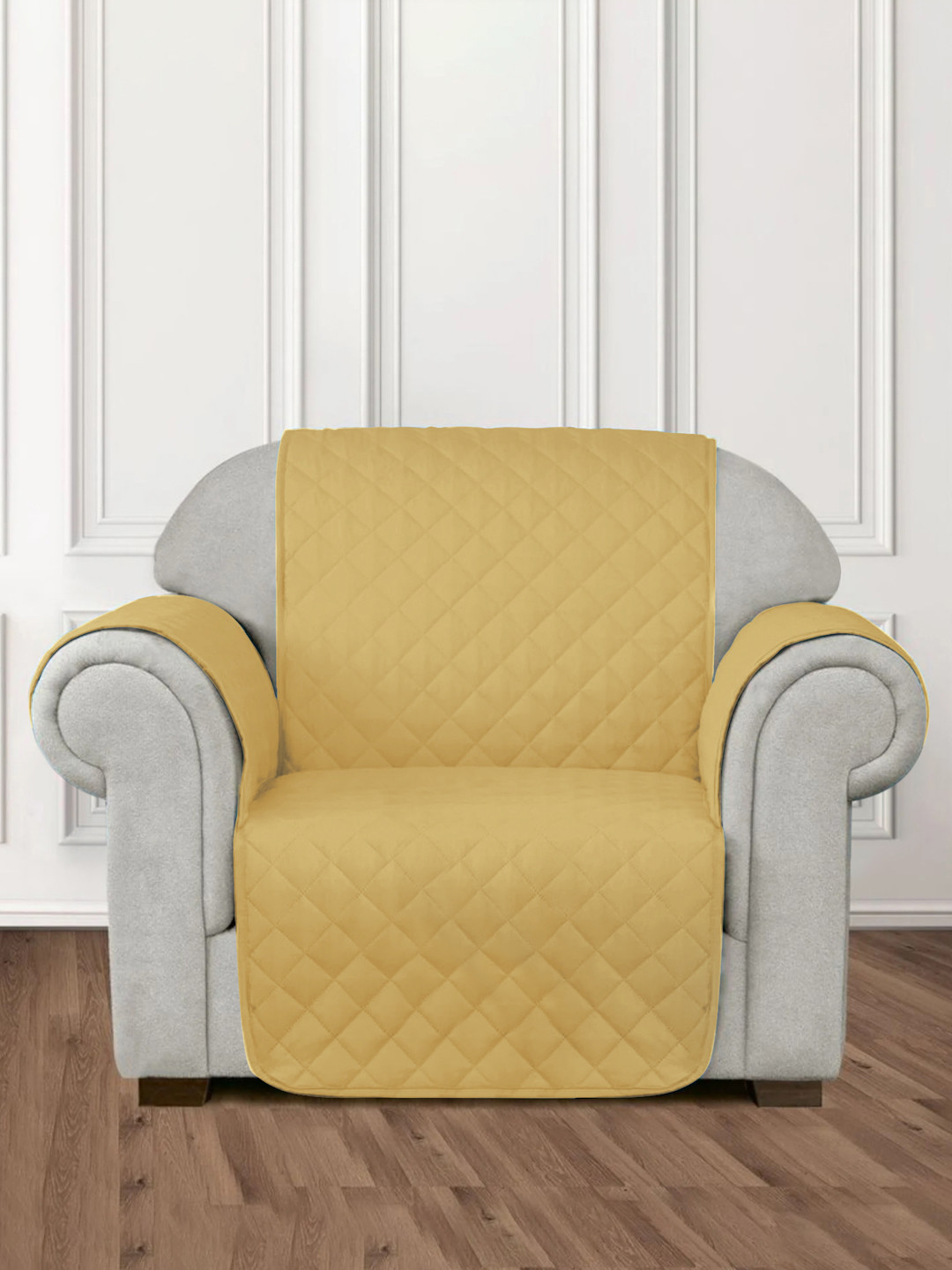 

Rajasthan Decor Yellow Quilted Single Seater Sofa Cover