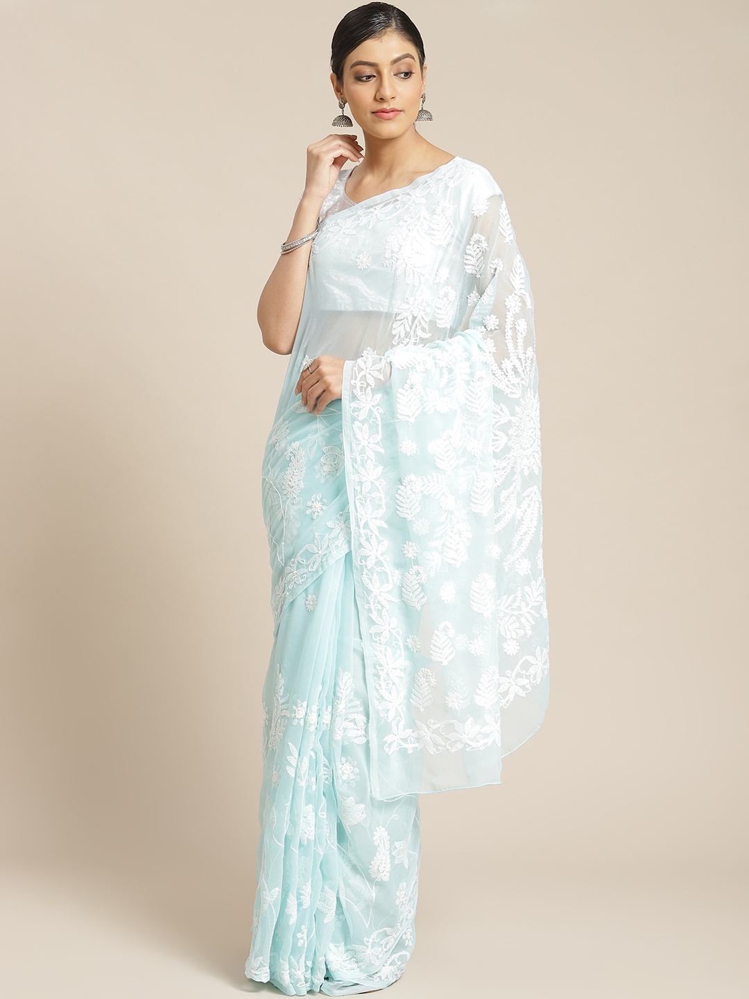 

ADA Blue & White Chikankari Embroidered Handloom Saree