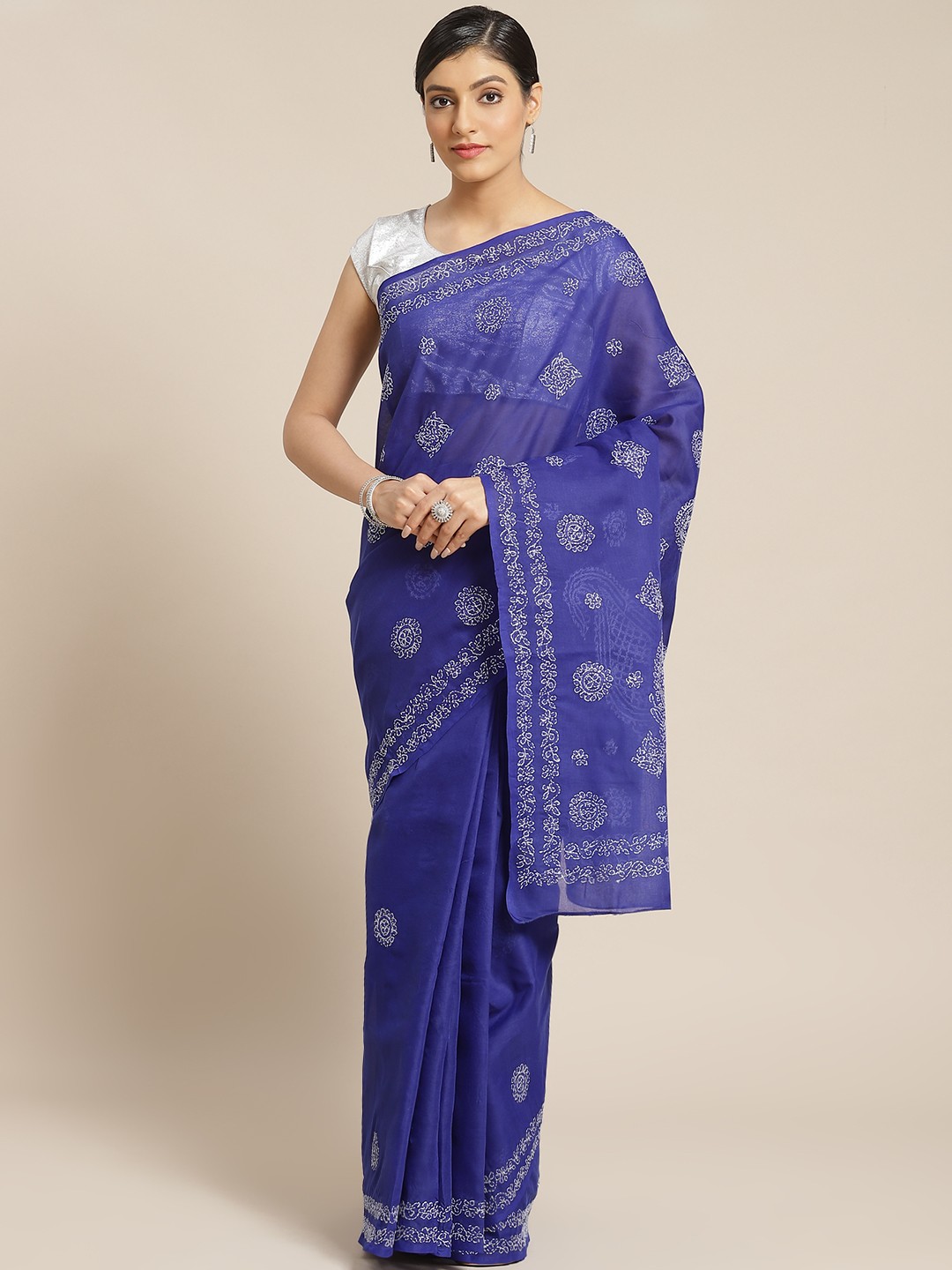 

ADA Blue & White Pure Cotton Embroidered Sustainable Handloom Saree