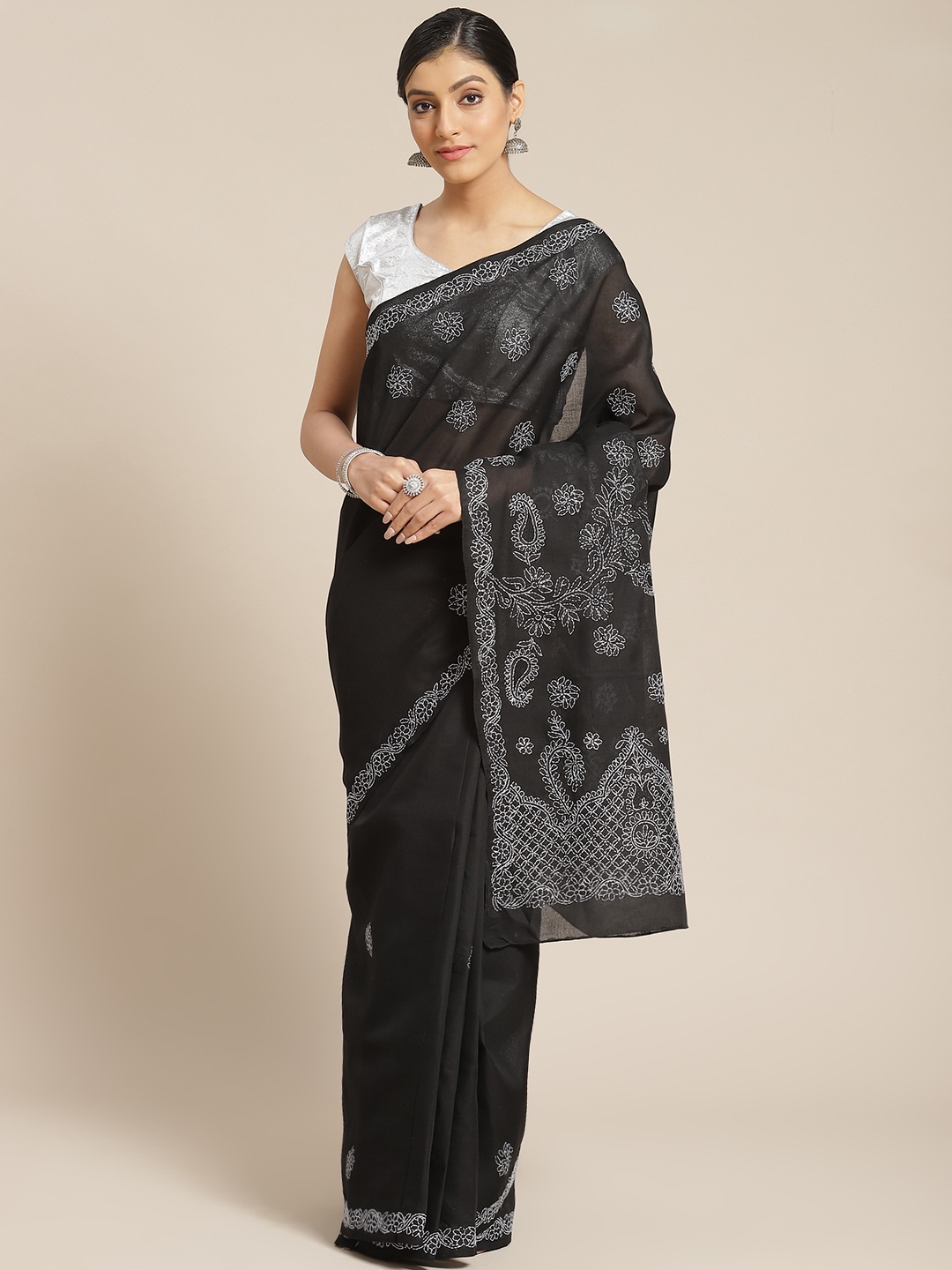 

ADA Black & White Pure Cotton Chikankari Embroidered Sustainable Handloom Saree