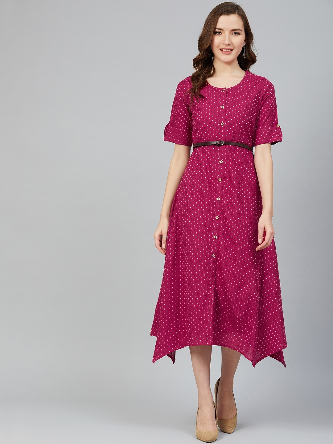 

Rangriti Women Pink Self Design A-Line Dress