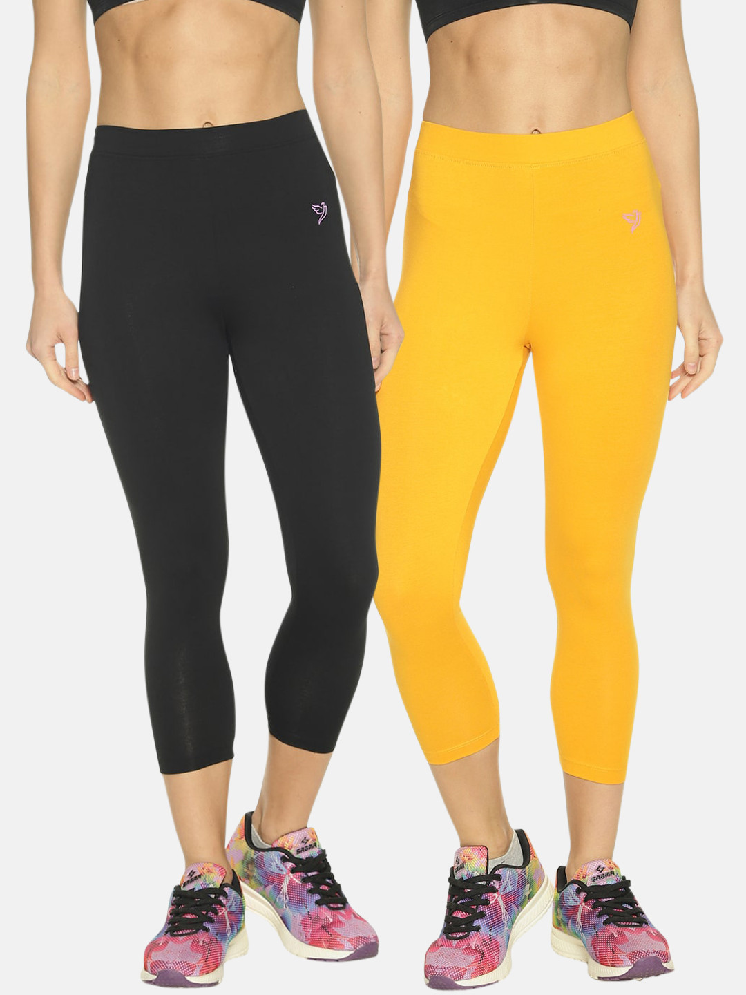 

TWIN BIRDS Pack of 2 Women Solid Skinny Fit Three-Fourth Stretch Cotton Capris, Black