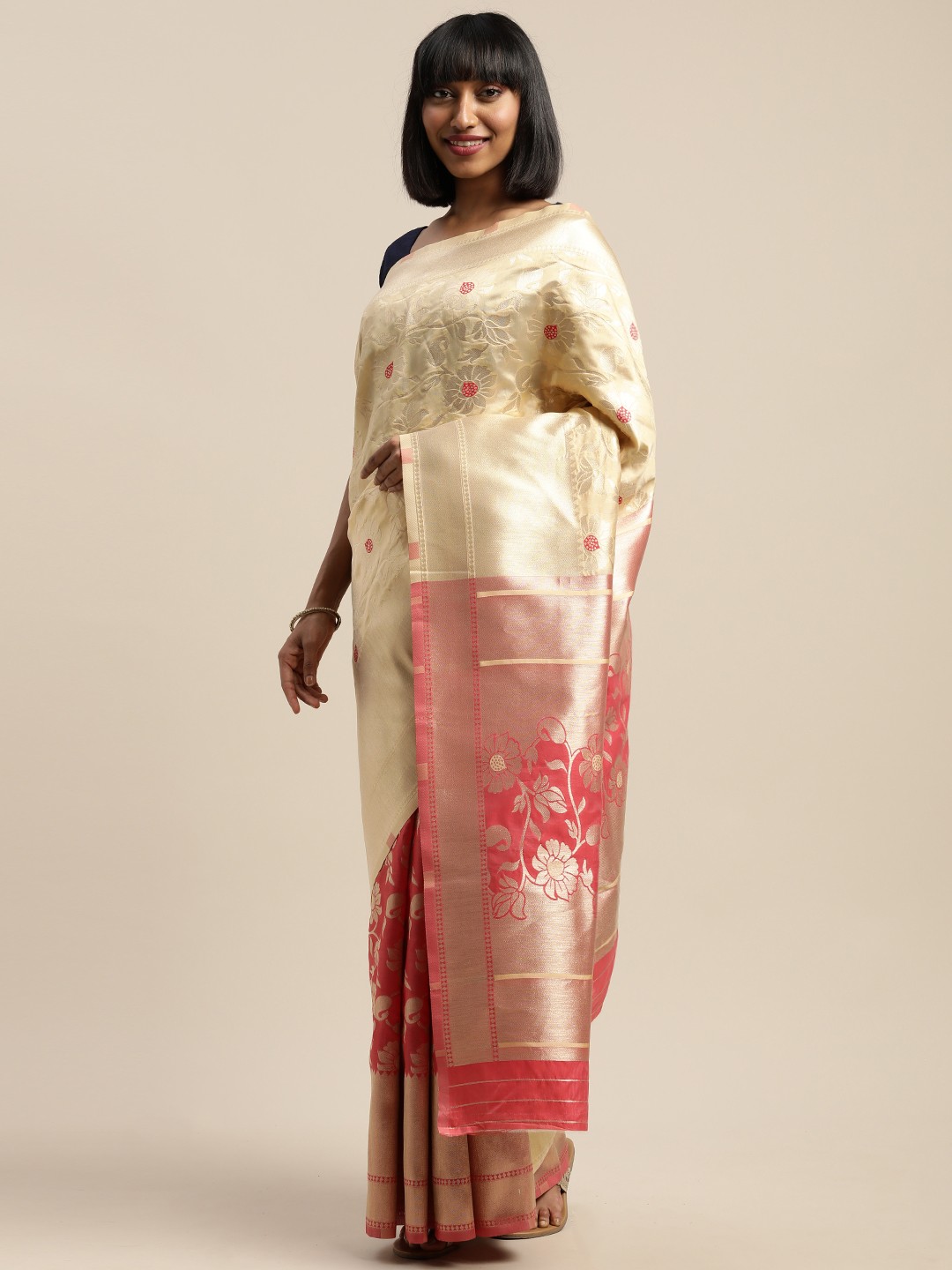 

Neerus Beige Woven Design Silk Cotton Saree