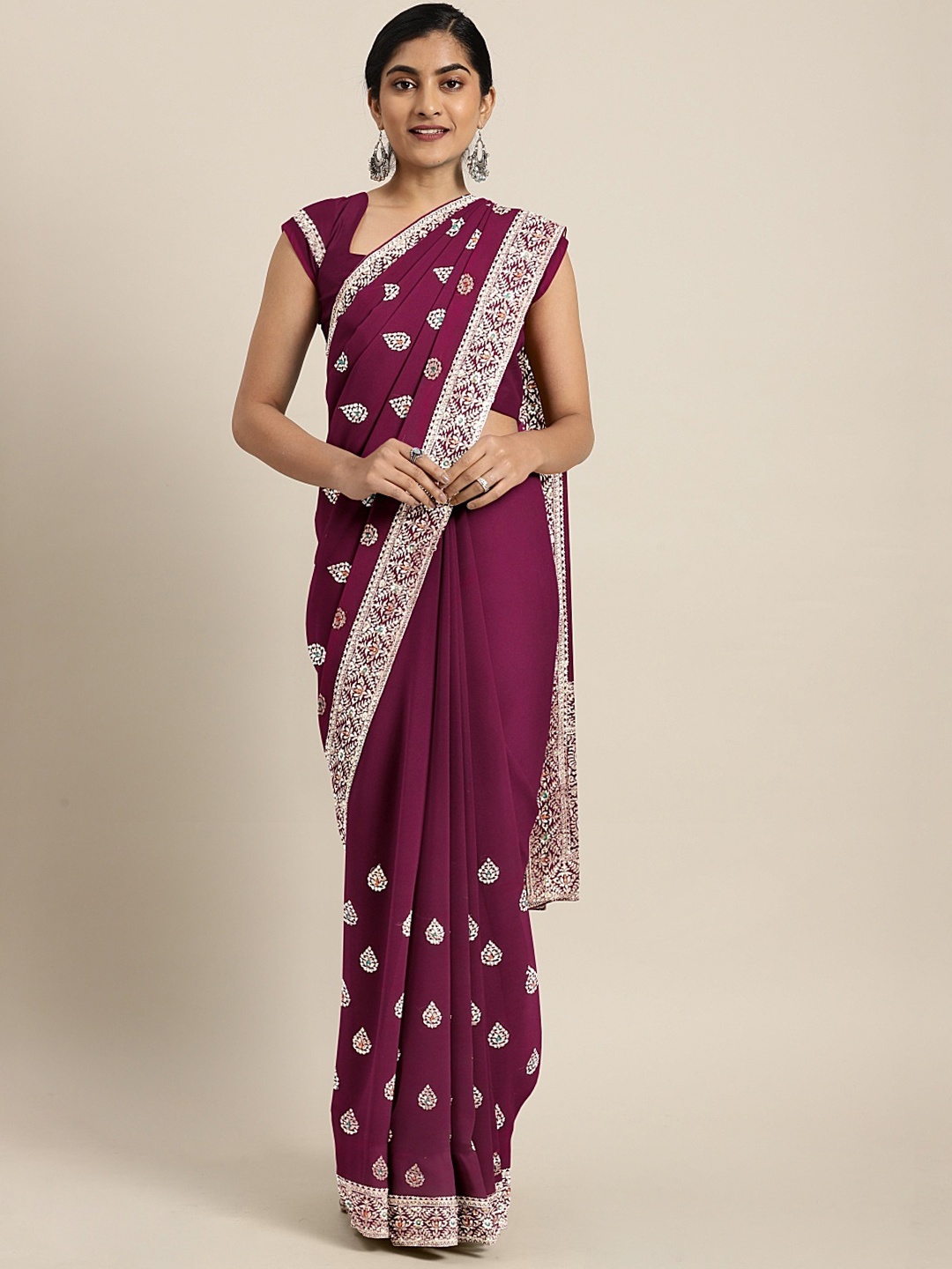 

Neerus Magenta Printed Poly Georgette Saree