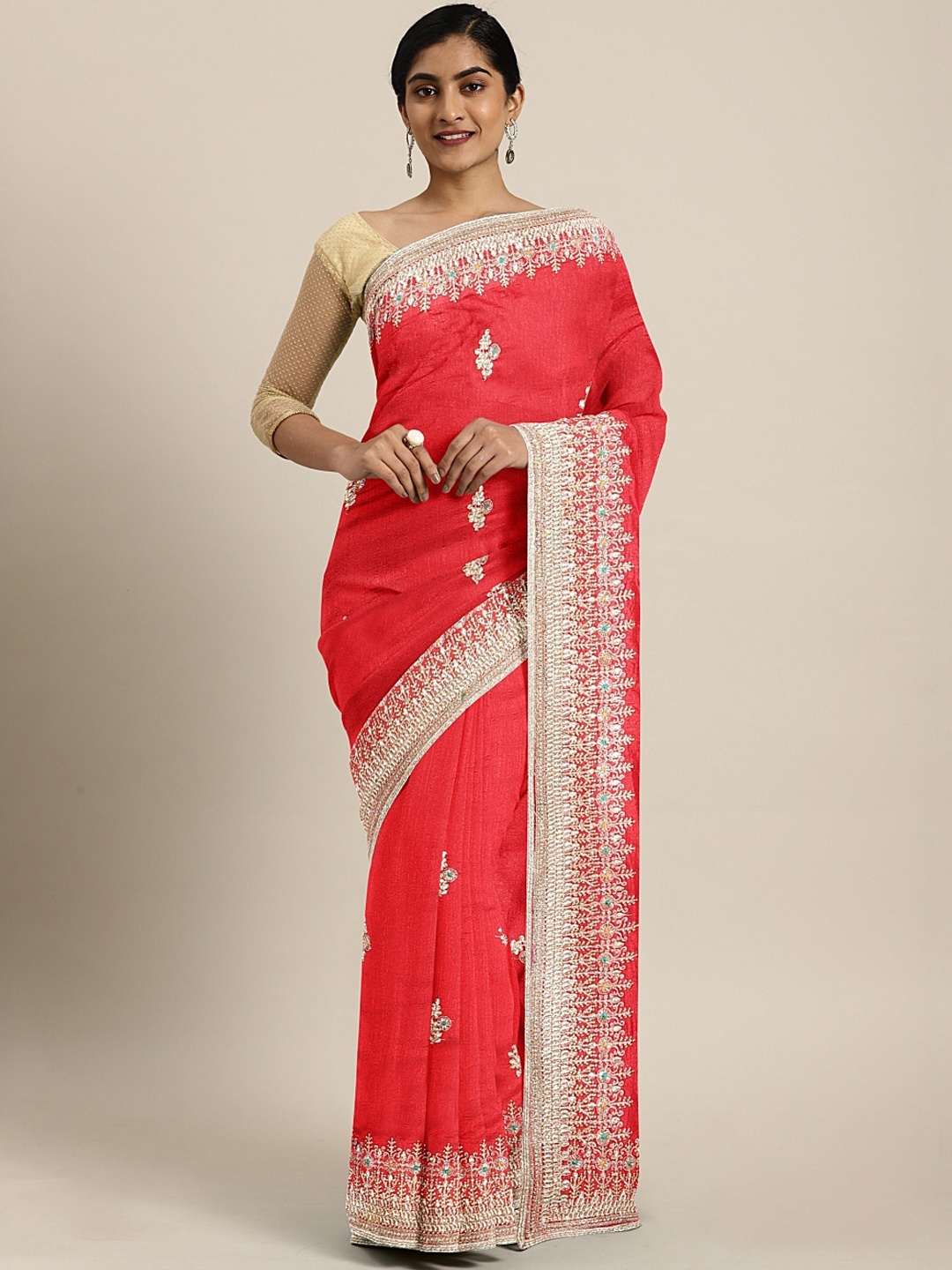 

Neerus Red Printed Art Silk Saree