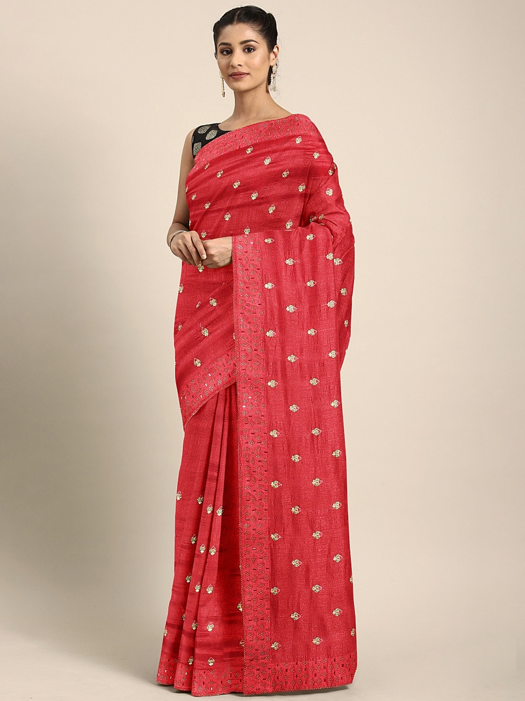 

Neerus Red Embroidered Art Silk Saree
