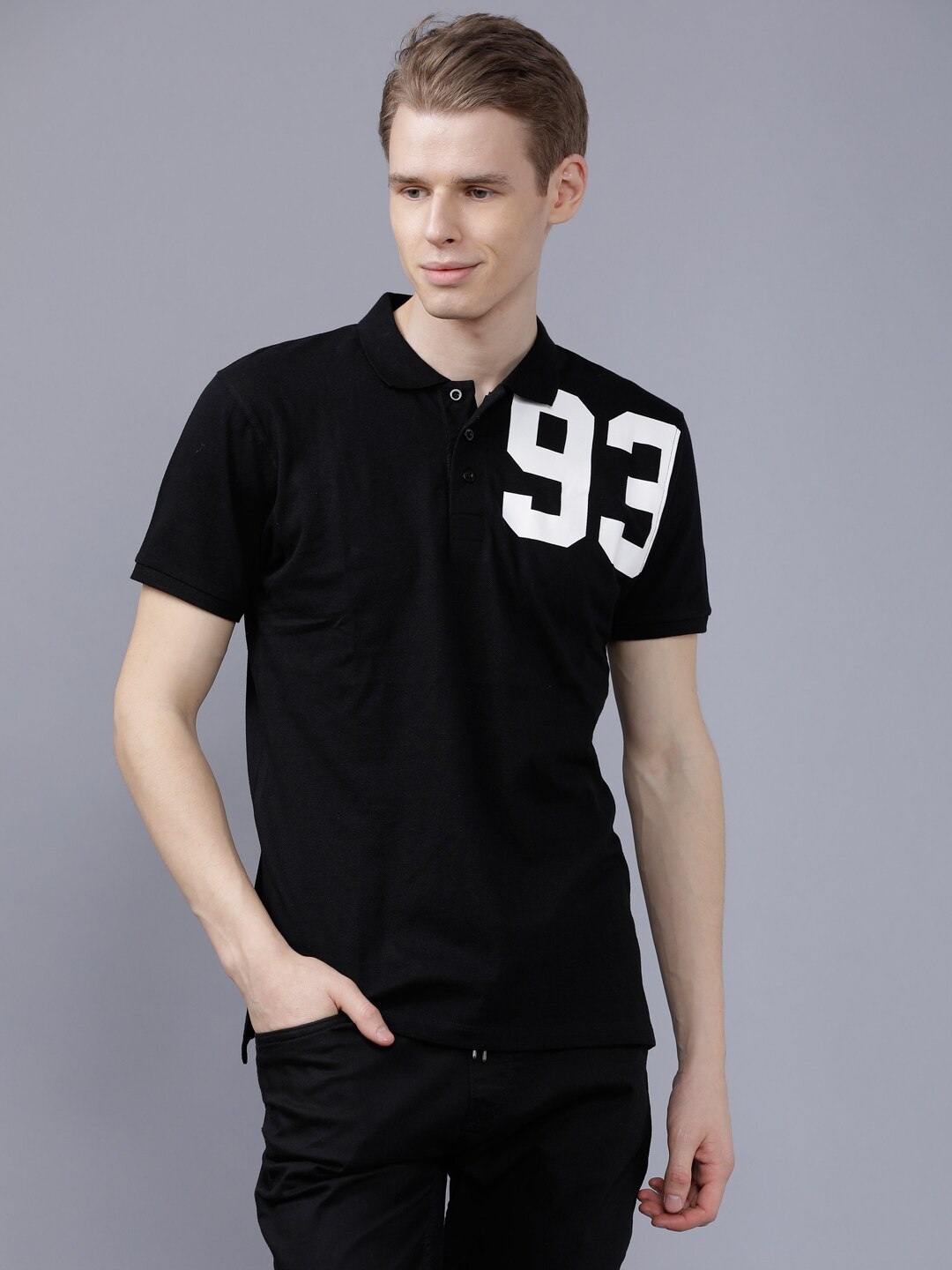 

The Indian Garage Co Men Black & White Printed Polo Collar T-shirt