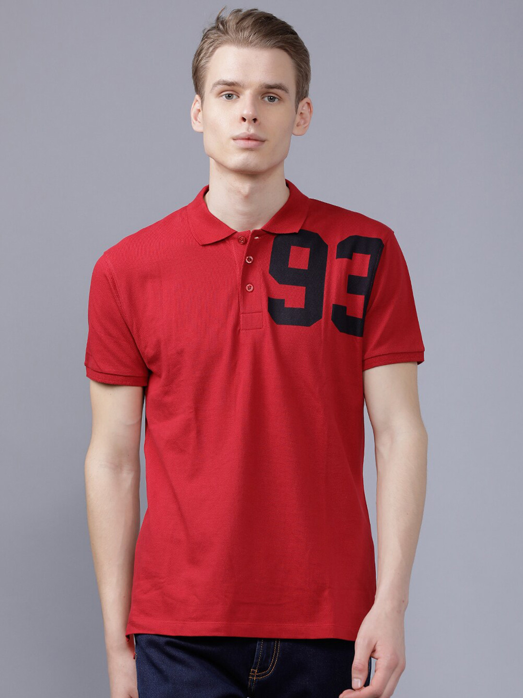 

The Indian Garage Co Men Red Printed Polo Collar T-shirt