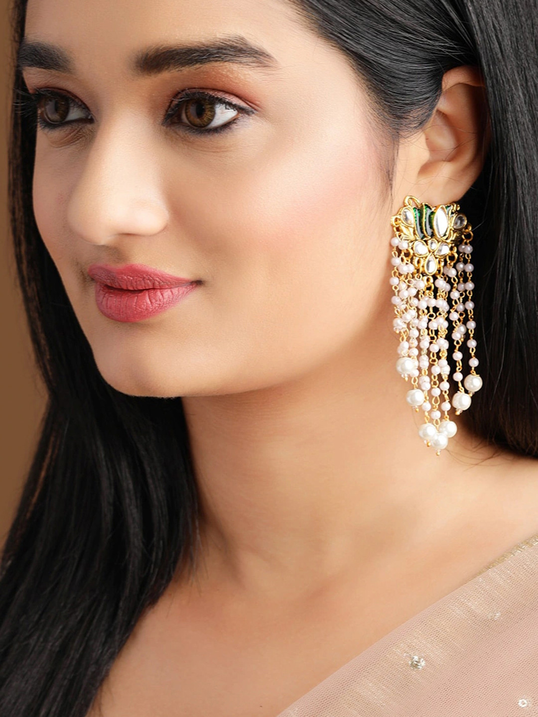 

Rubans Gold-Plated & Green Floral Drop Earrings