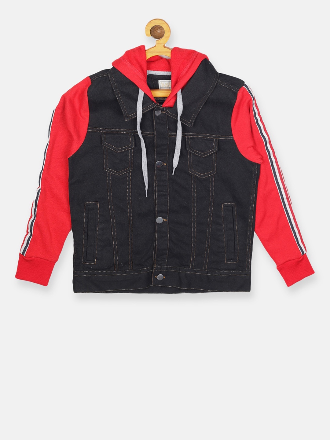 

Instafab Girls Black & Red Colourblocked Windcheater Denim Jacket