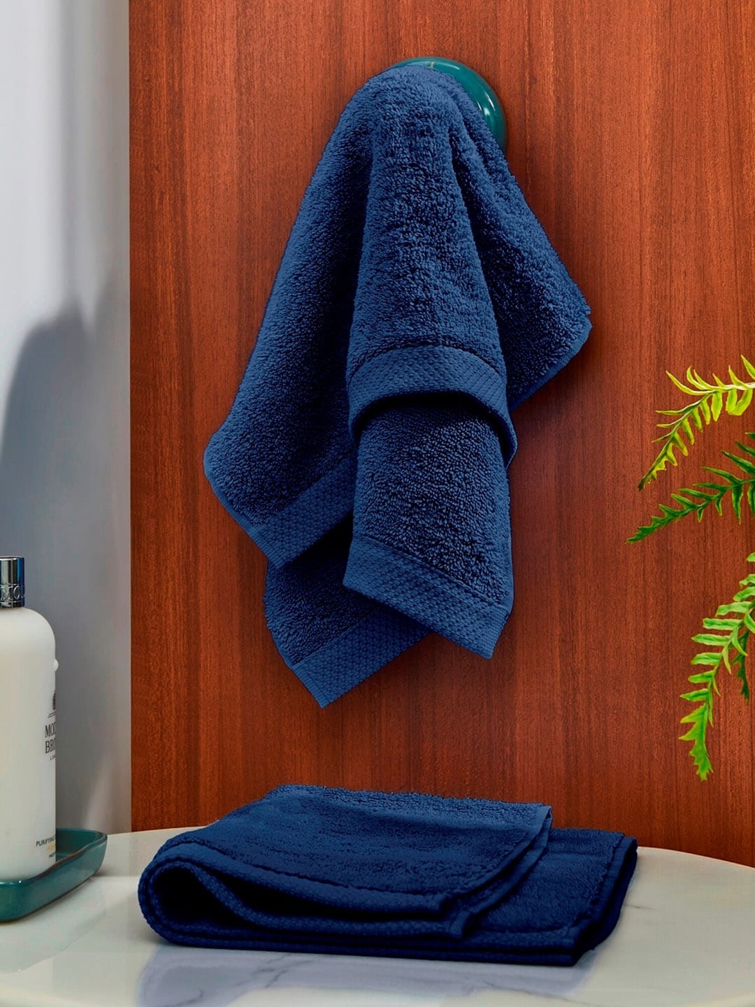 

DDecor Unisex Set Of 2 Navy Blue Solid 600 GSM Live Beautiful Hand Towels