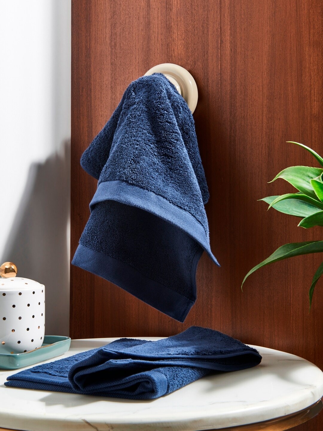 DDecor Unisex Set Of 2 Blue Solid 600 GSM Live Beautiful Hand Towels