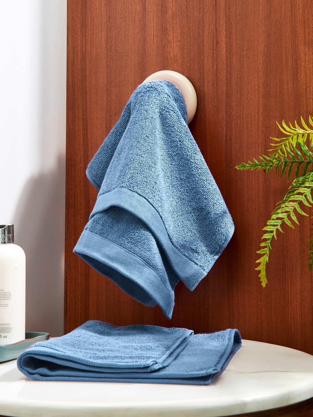 

DDecor Unisex Set Of 2 Blue Solid 450 GSM Live Beautiful Hand Towels