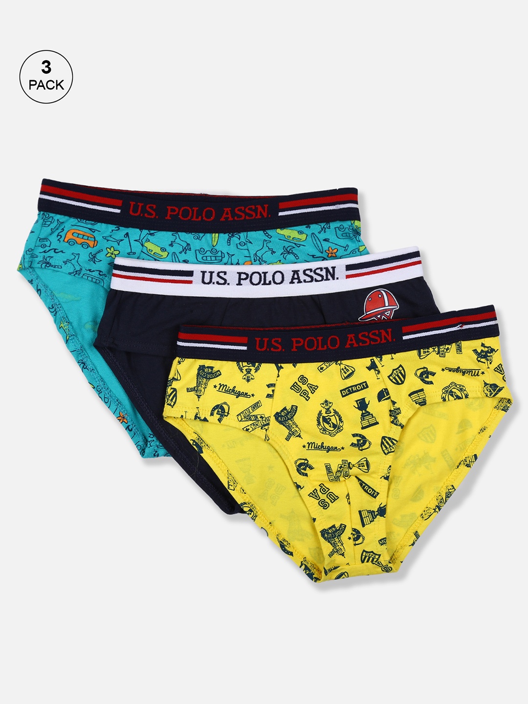 

U.S. Polo Assn. Kids Boys Pack of 3 Briefs, Navy blue